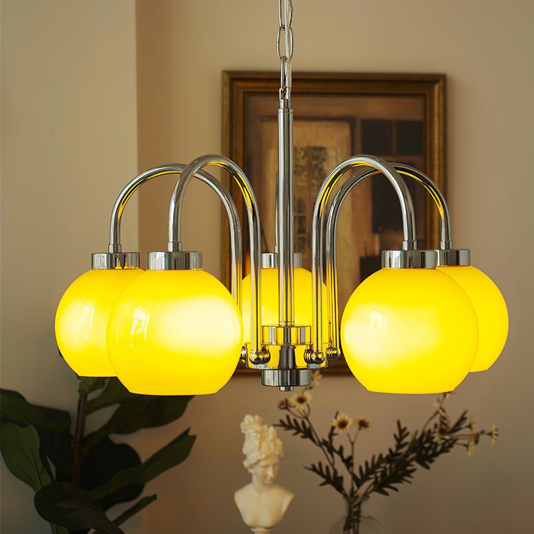 Lustra Chandelier Yellow Glass Globes-Neutral Decor