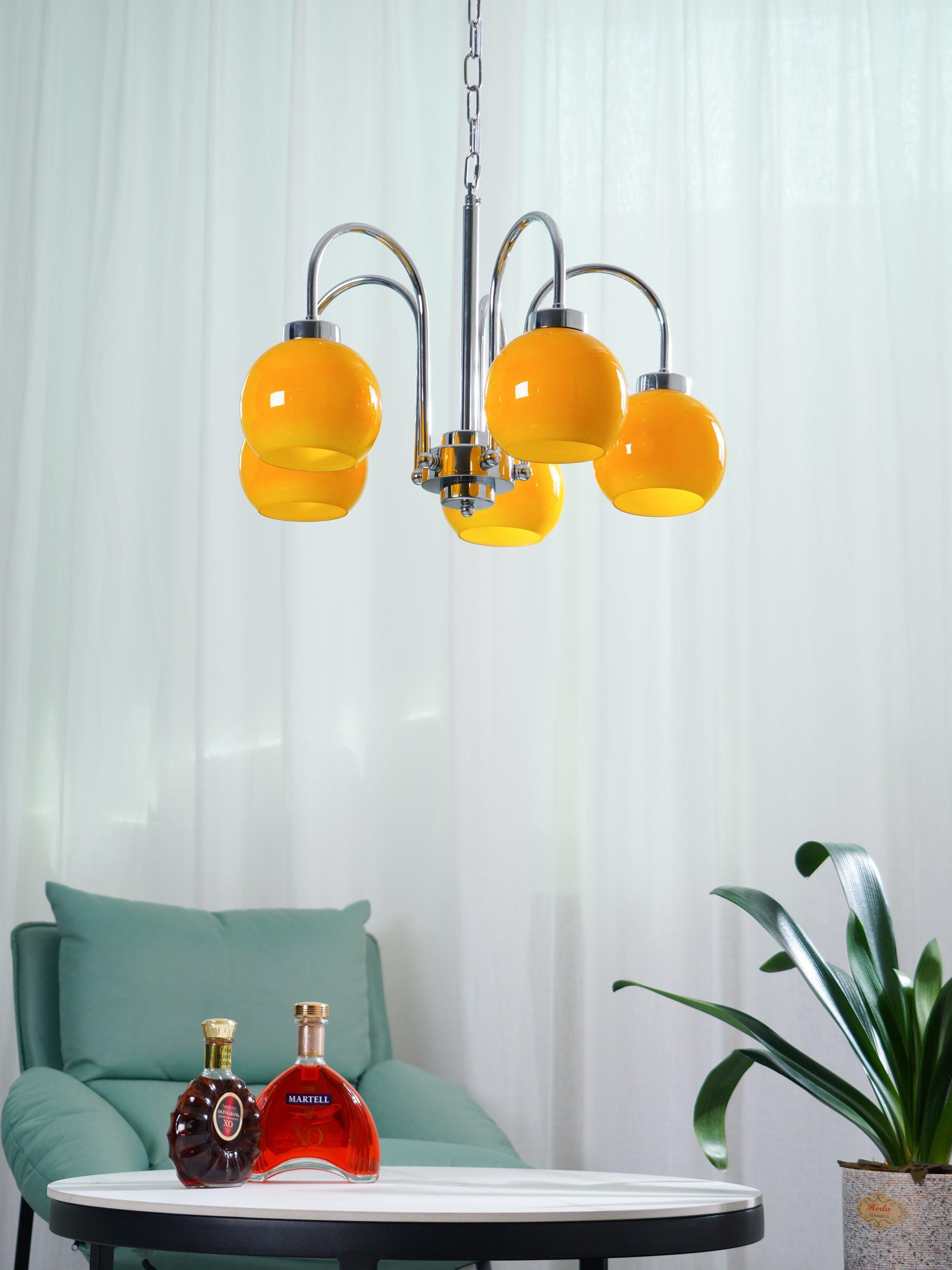 Lustra Chandelier Yellow Glass Globes-Neutral Decor