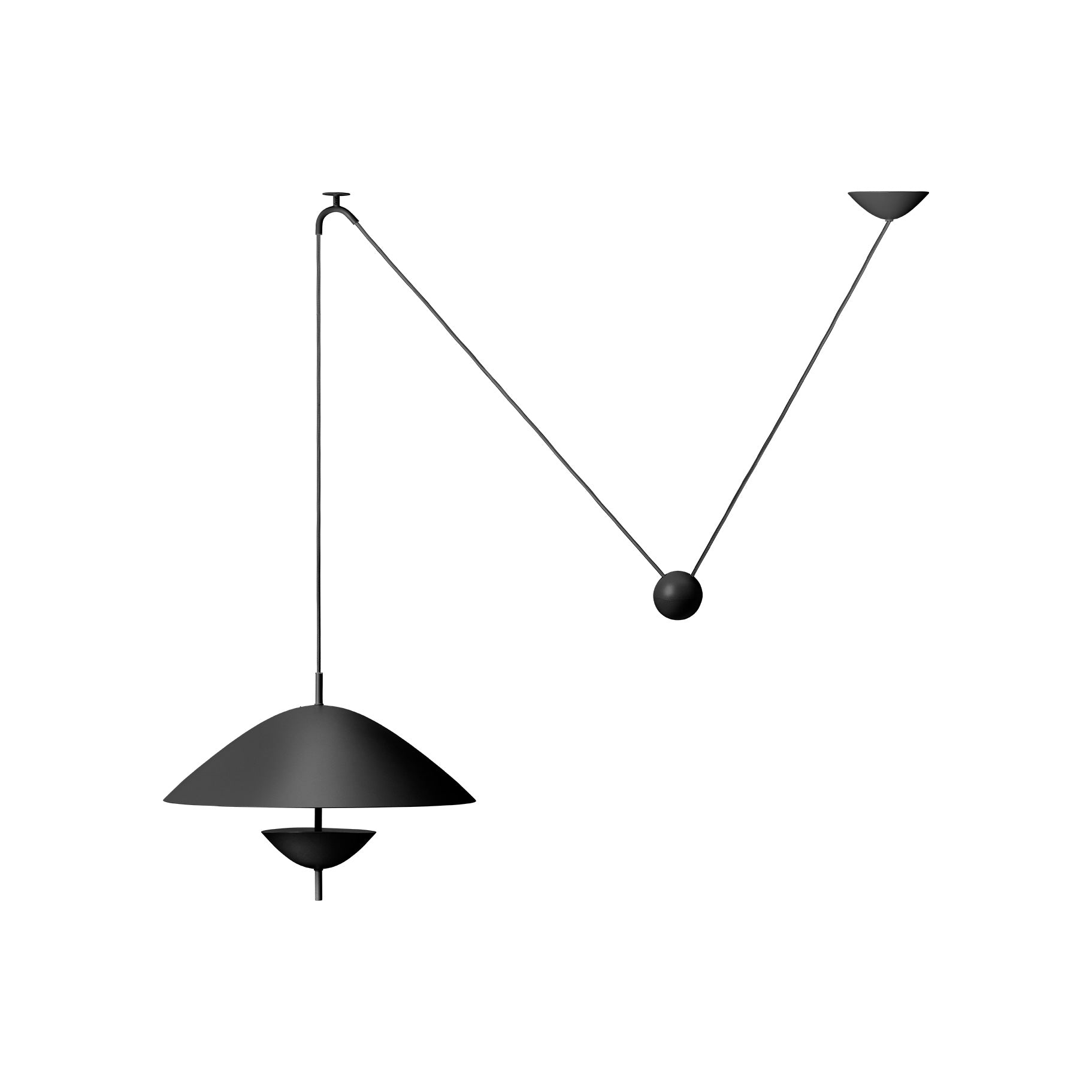 Lod Pendant Lamp in black finish, front view.