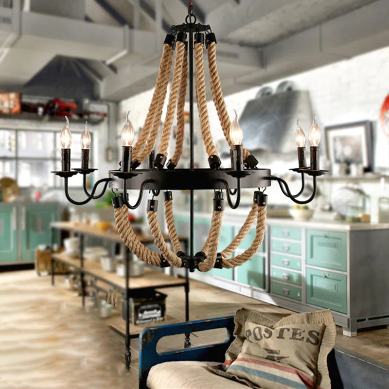 Epoch Industrial LED Pendant Light Metal/Rope Black Living Room/Bar - Neutral Decor