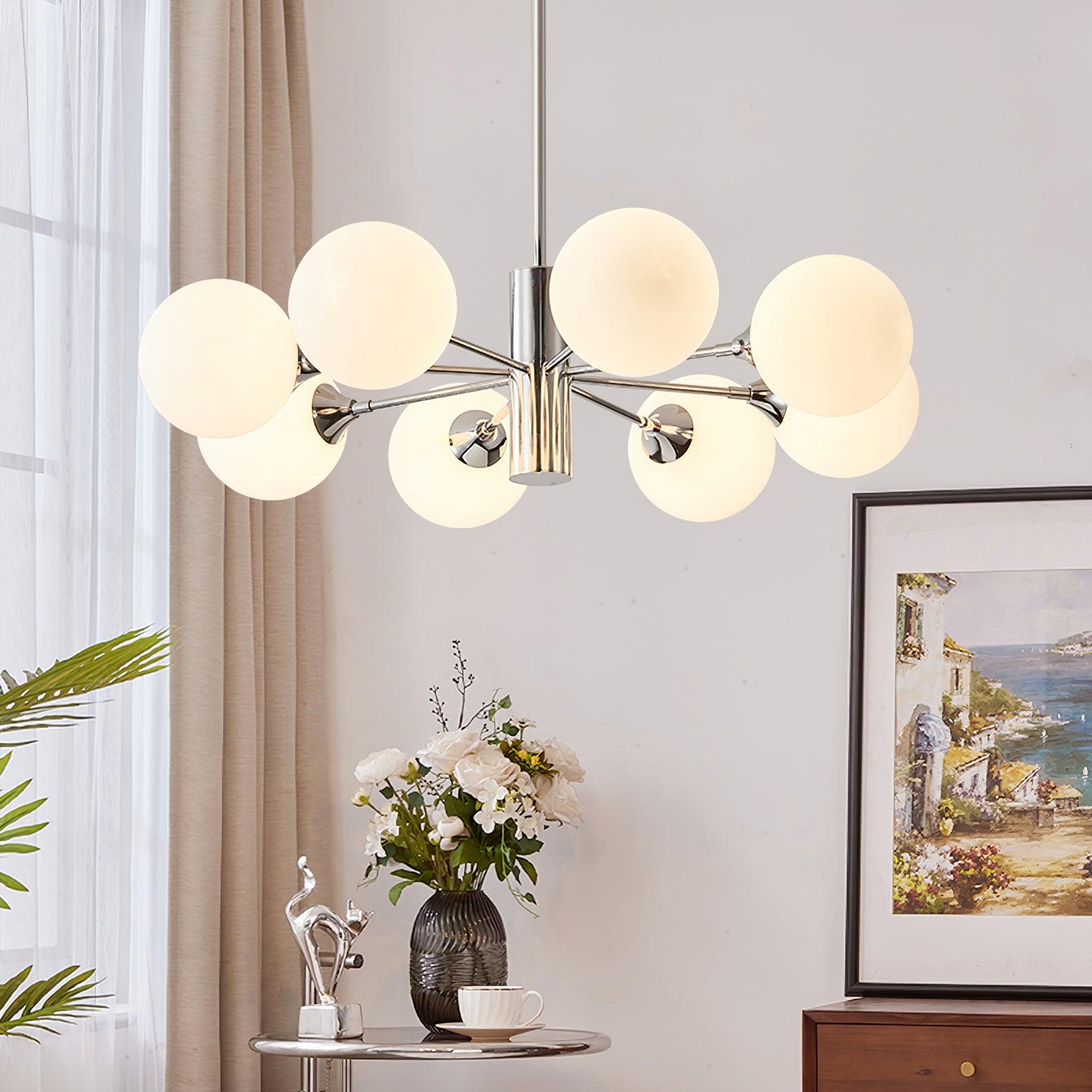 Lustra Chandelier Chrome Glass Globe-Neutral Decor