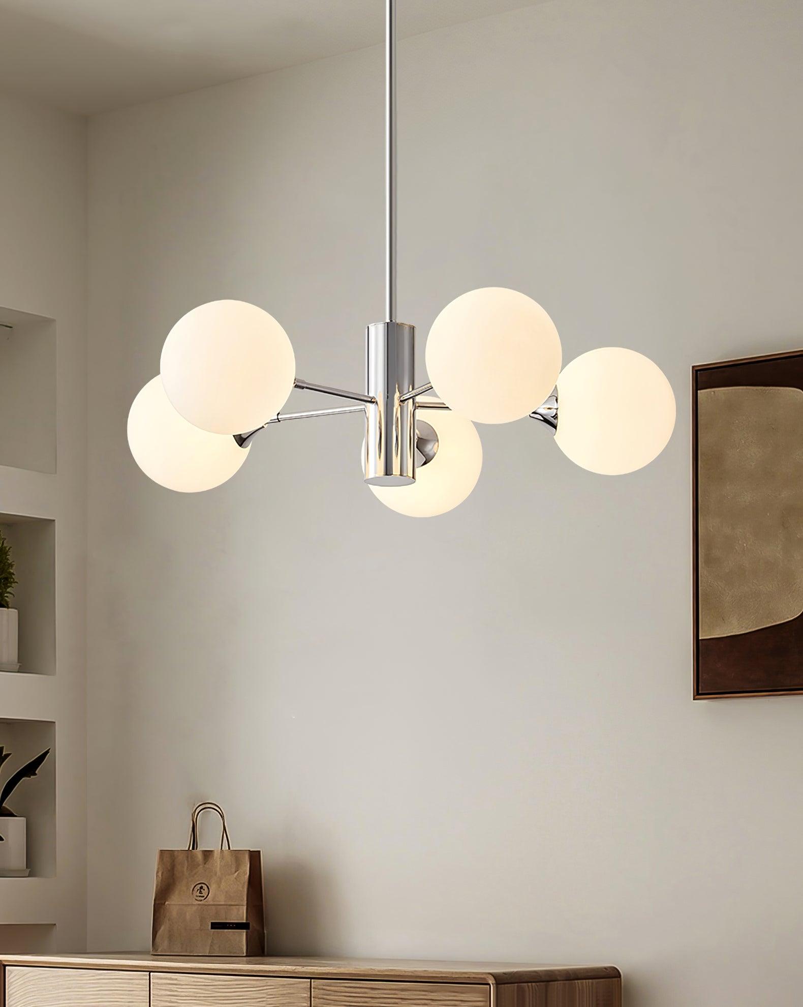 Lustra Chandelier Chrome Glass Globe-Neutral Decor