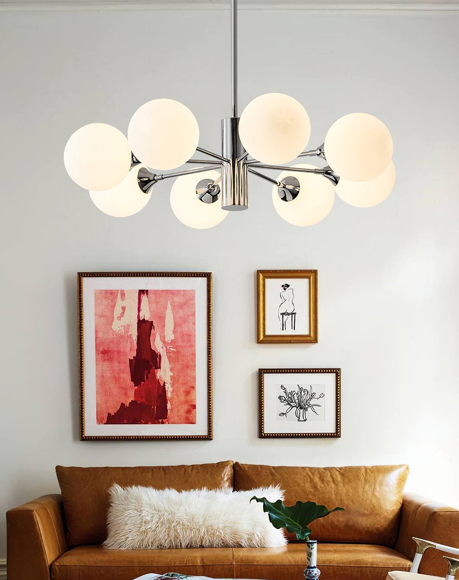 Lustra Chandelier Chrome Glass Globe-Neutral Decor