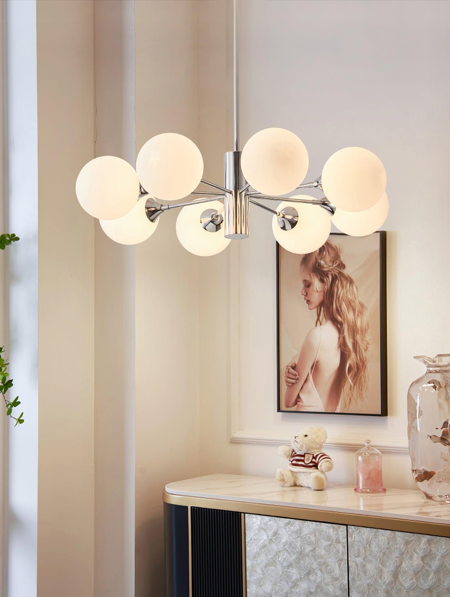 Lustra Chandelier Chrome Glass Globe-Neutral Decor