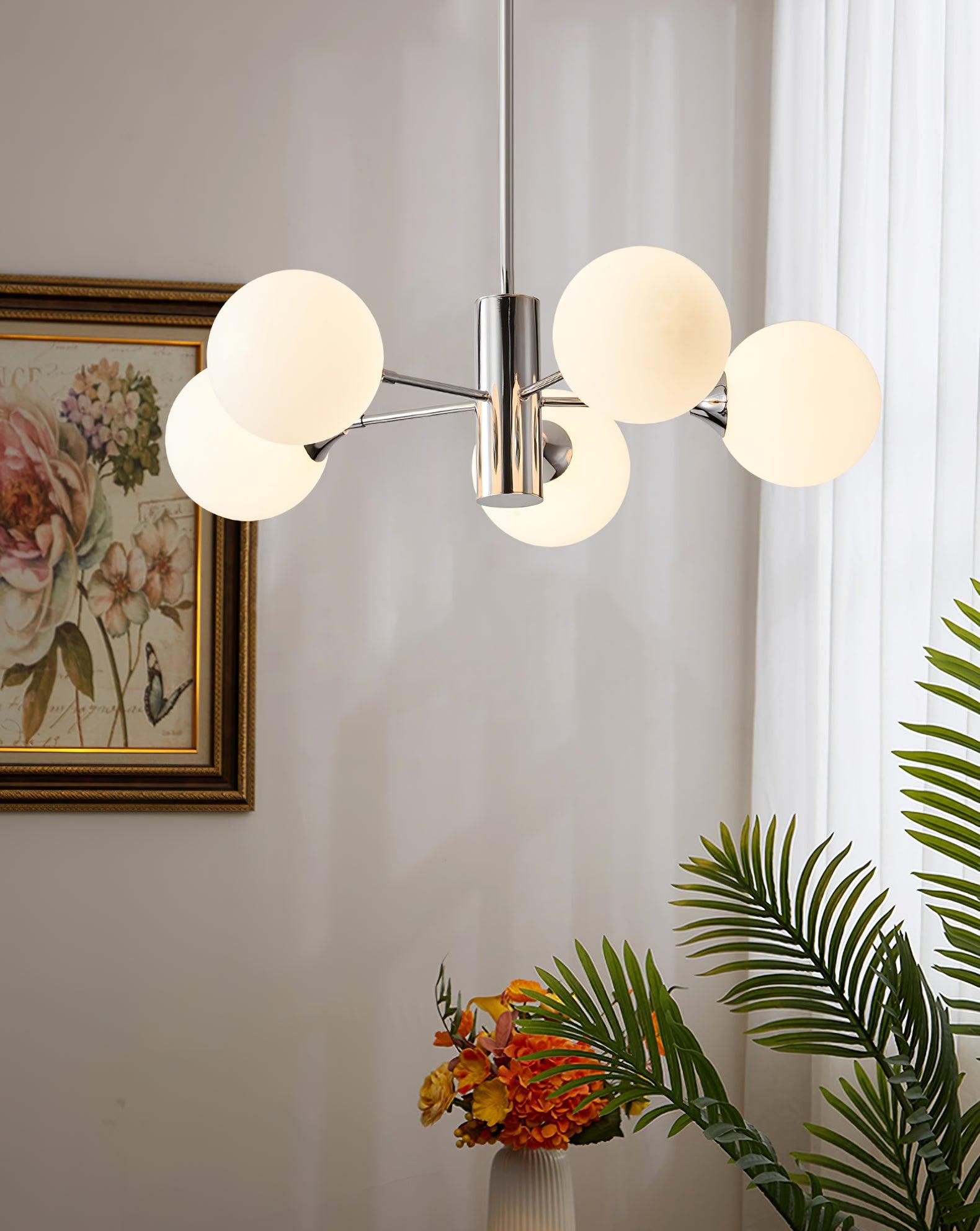 Lustra Chandelier Chrome Glass Globe-Neutral Decor