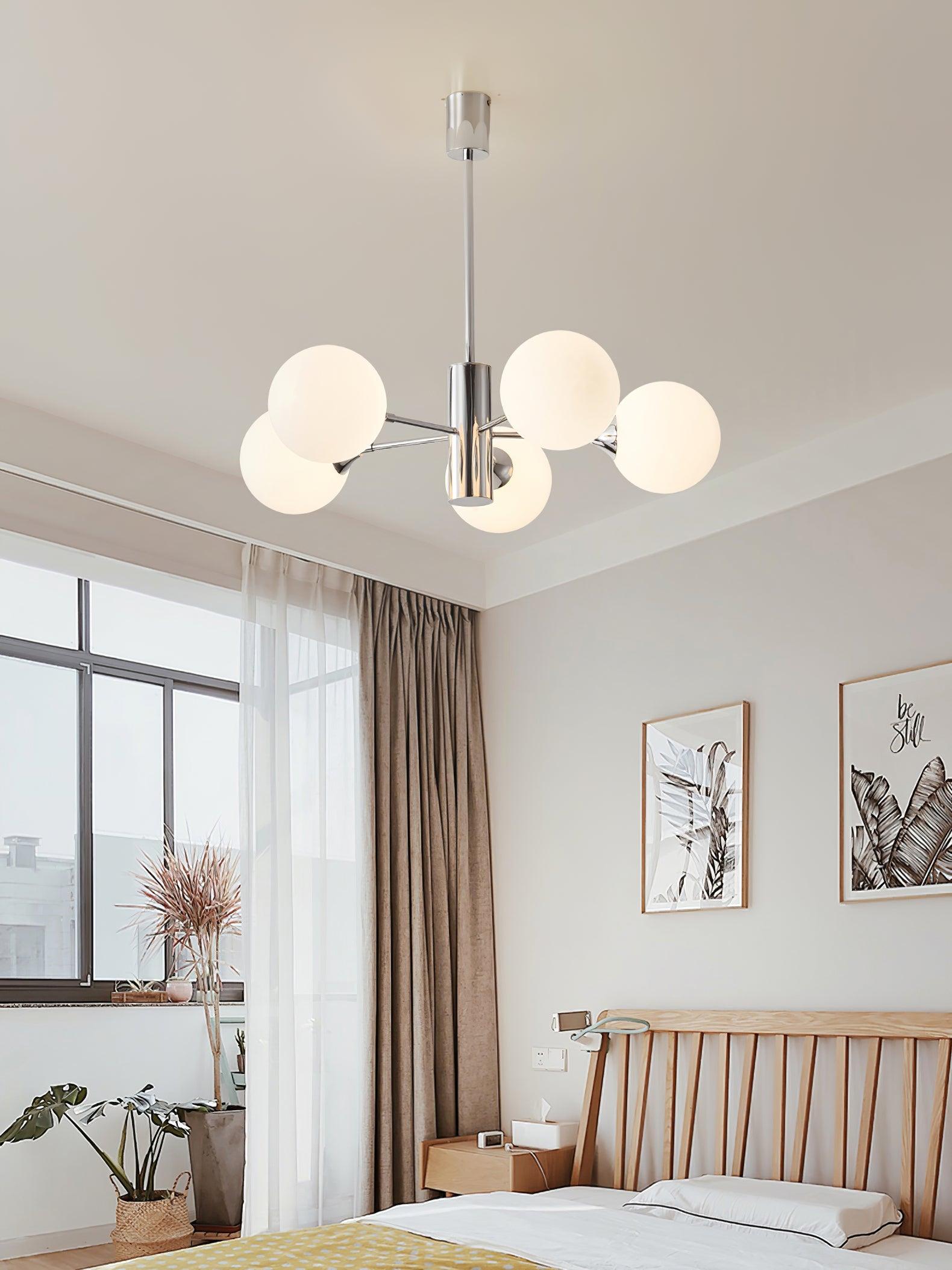 Lustra Chandelier Chrome Glass Globe-Neutral Decor