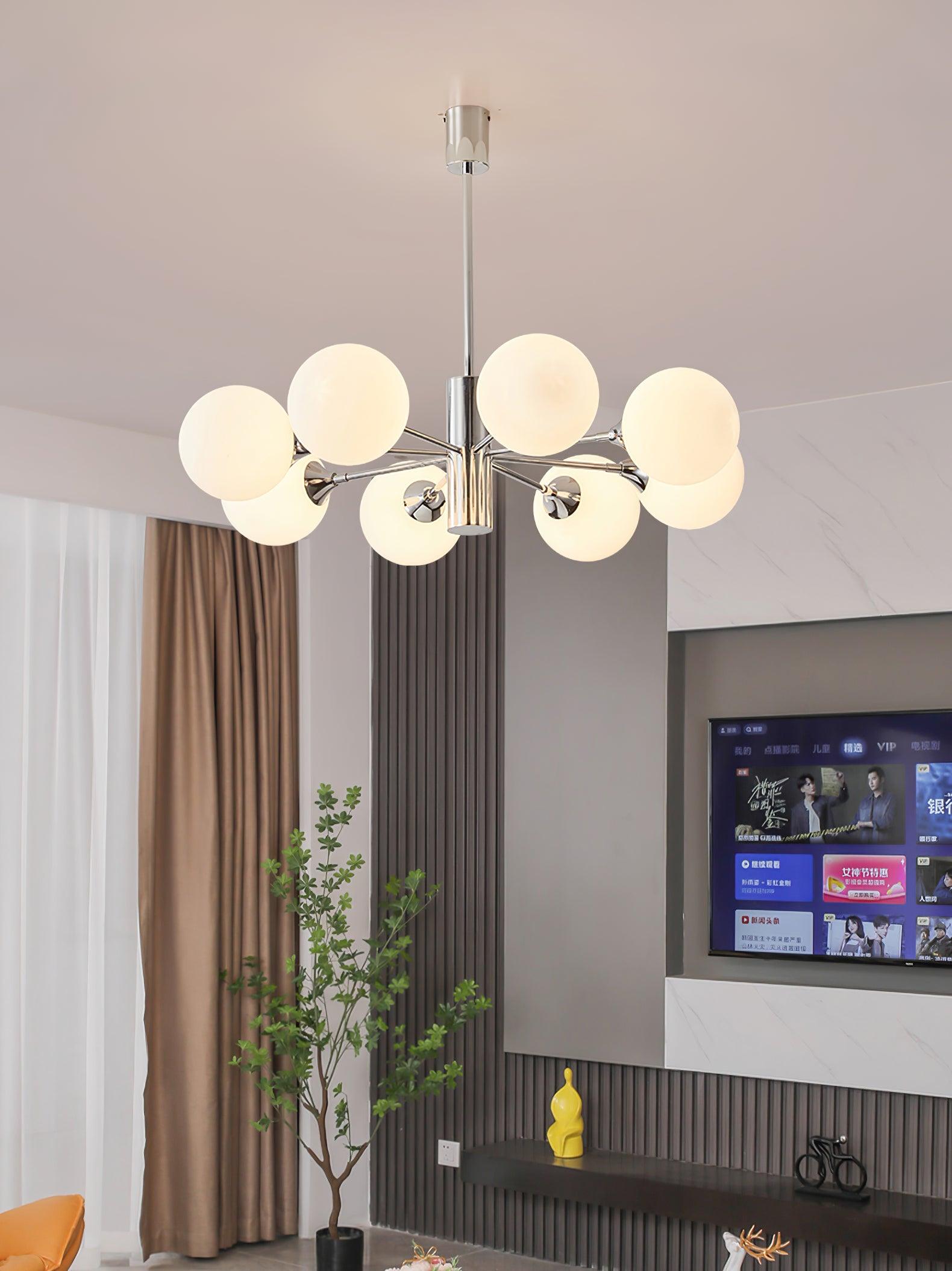 Lustra Chandelier Chrome Glass Globe-Neutral Decor