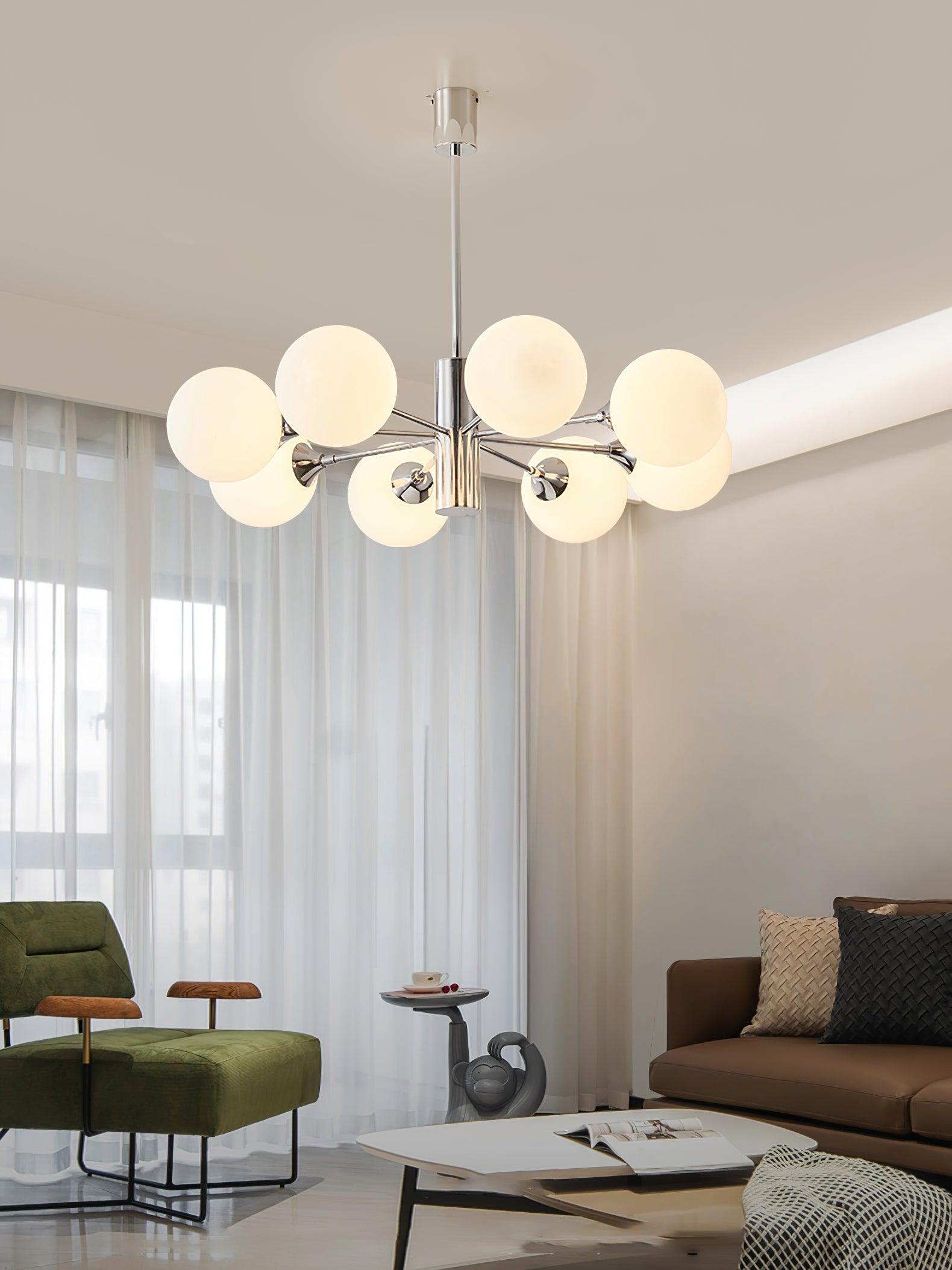 Lustra Chandelier Chrome Glass Globe-Neutral Decor