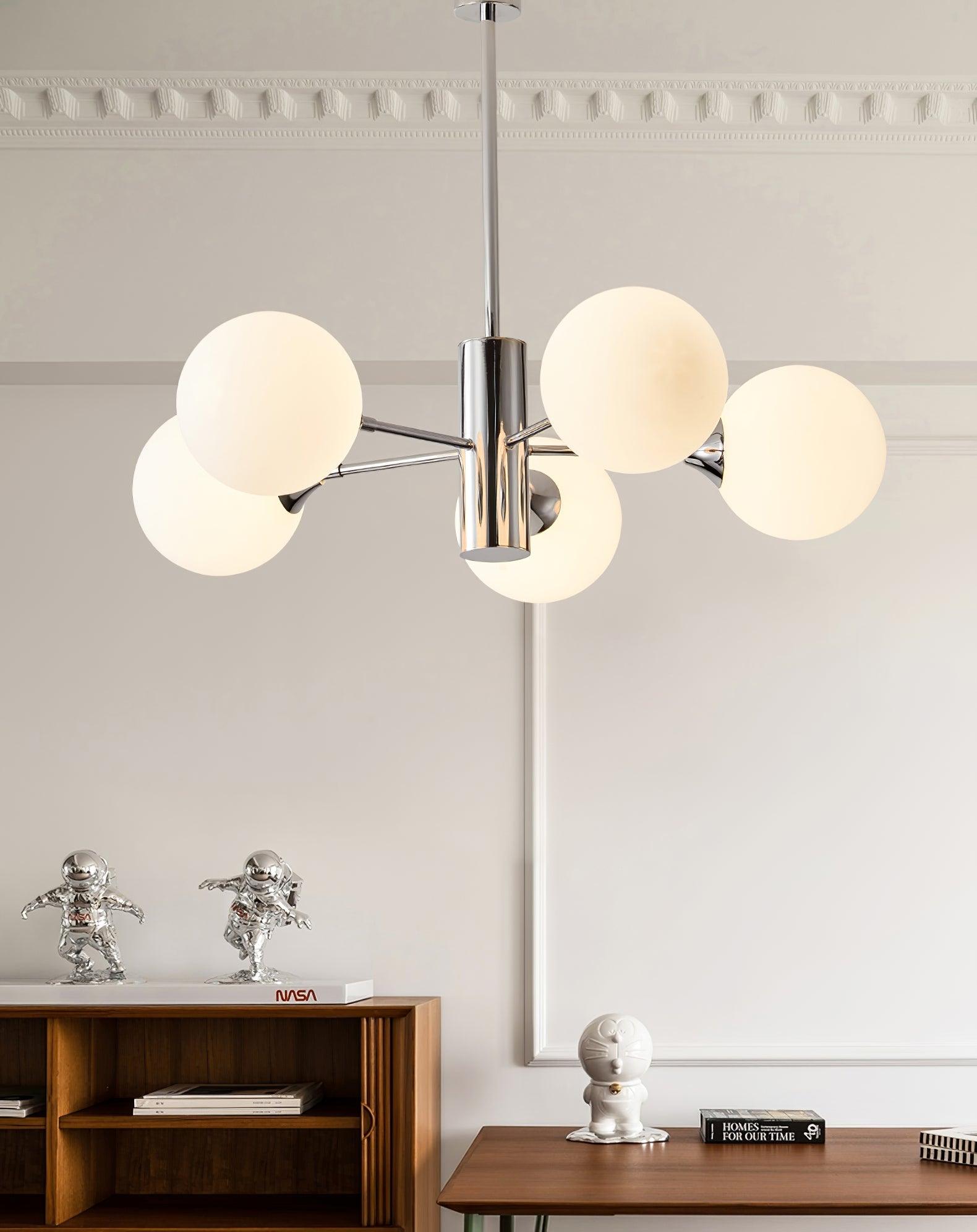 Lustra Chandelier Chrome Glass Globe-Neutral Decor