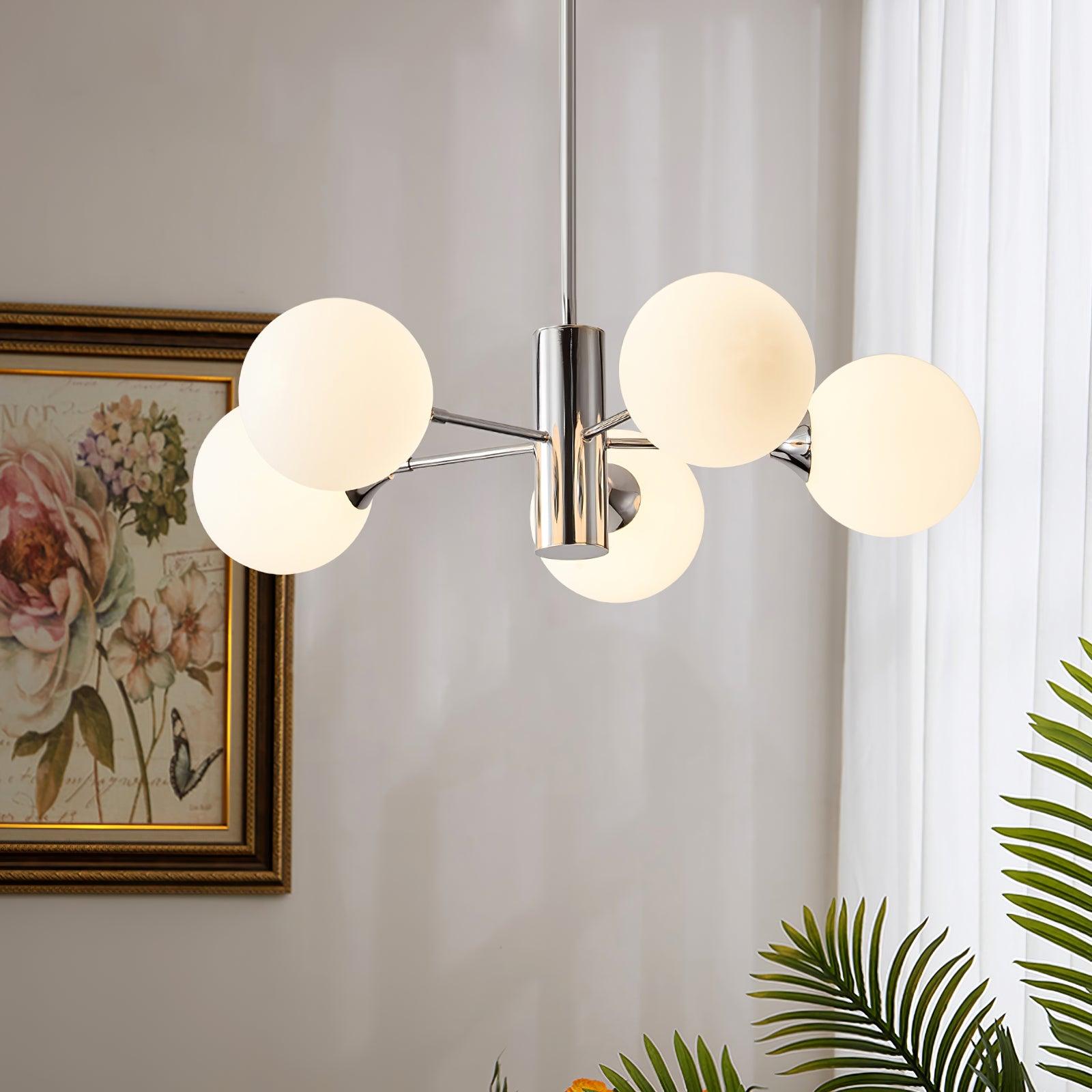 Lustra Chandelier Chrome Glass Globe-Neutral Decor