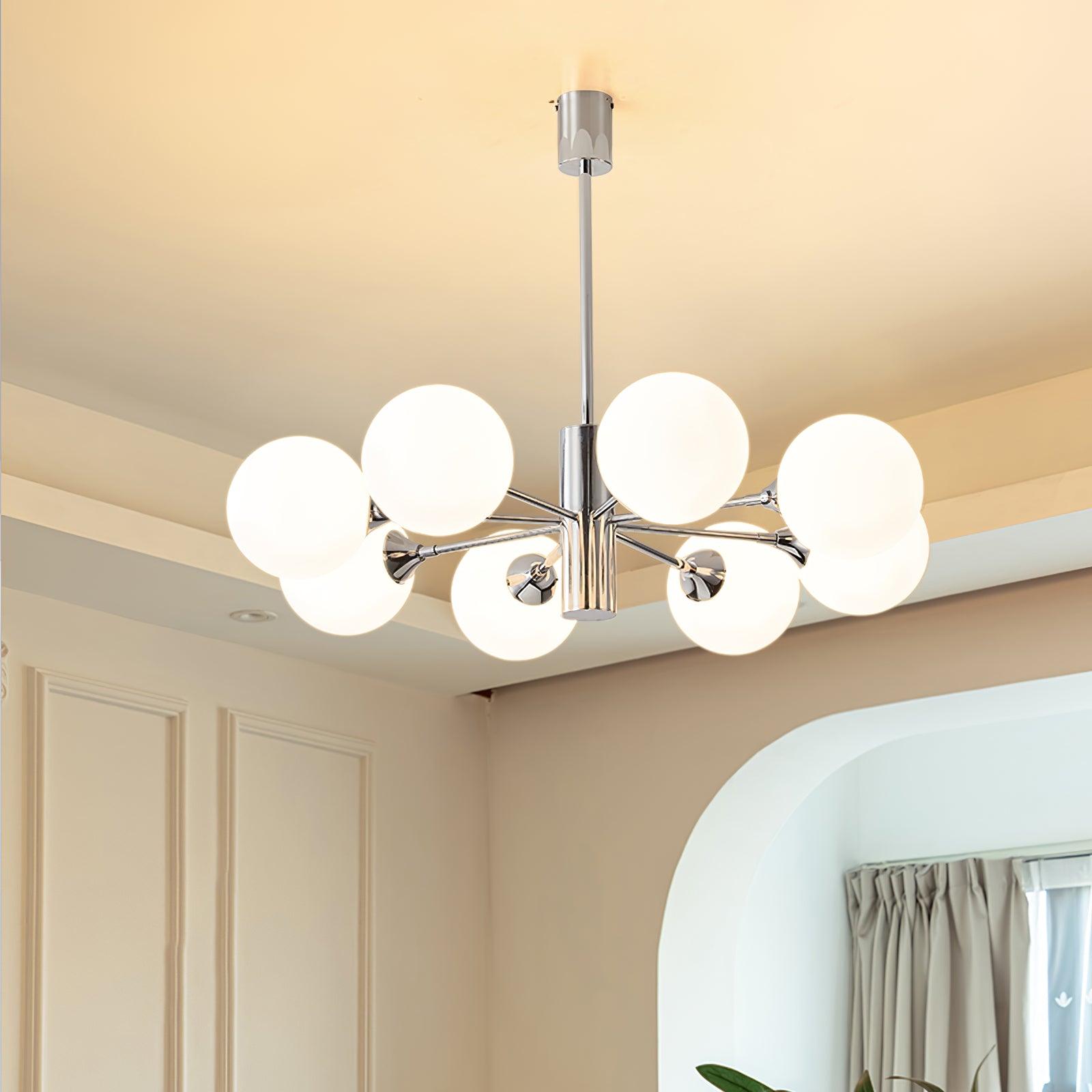 Lustra Chandelier Chrome Glass Globe-Neutral Decor