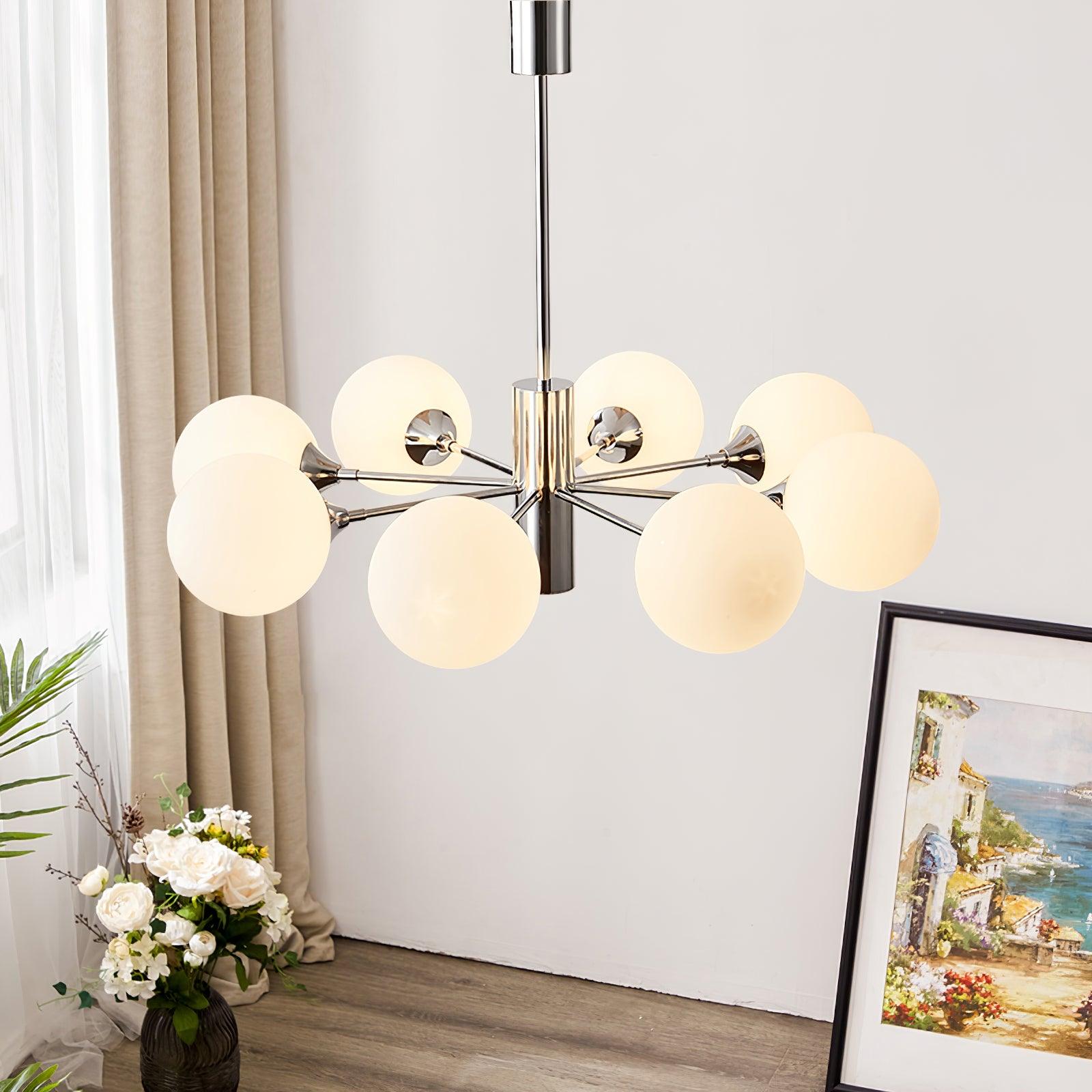 Lustra Chandelier Chrome Glass Globe-Neutral Decor