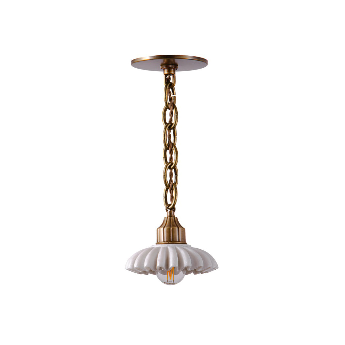 Lola Pendant Lamp with brass body and marble shade.
