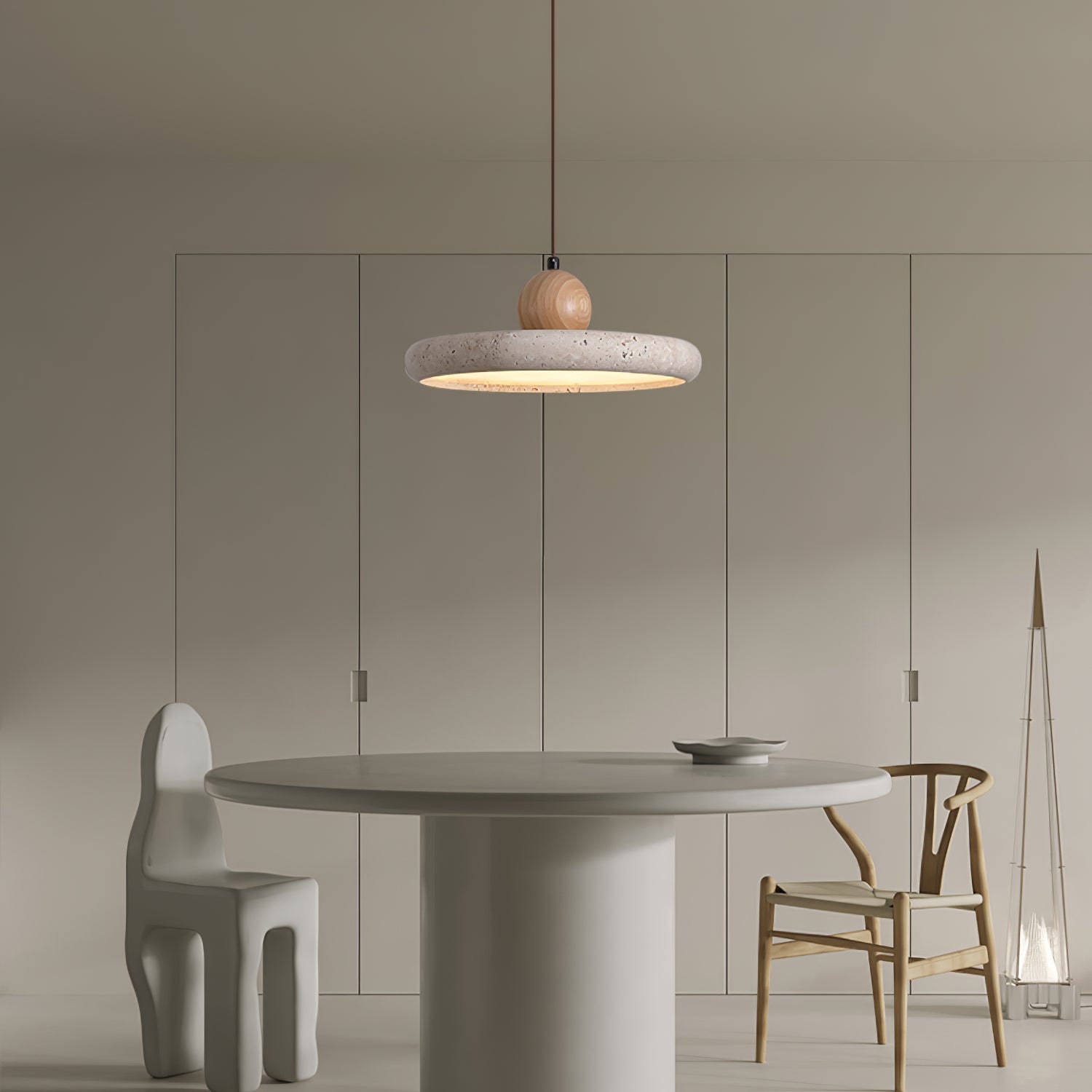 Sola Minimalist Travertine Pendant Light-Neutral Decor