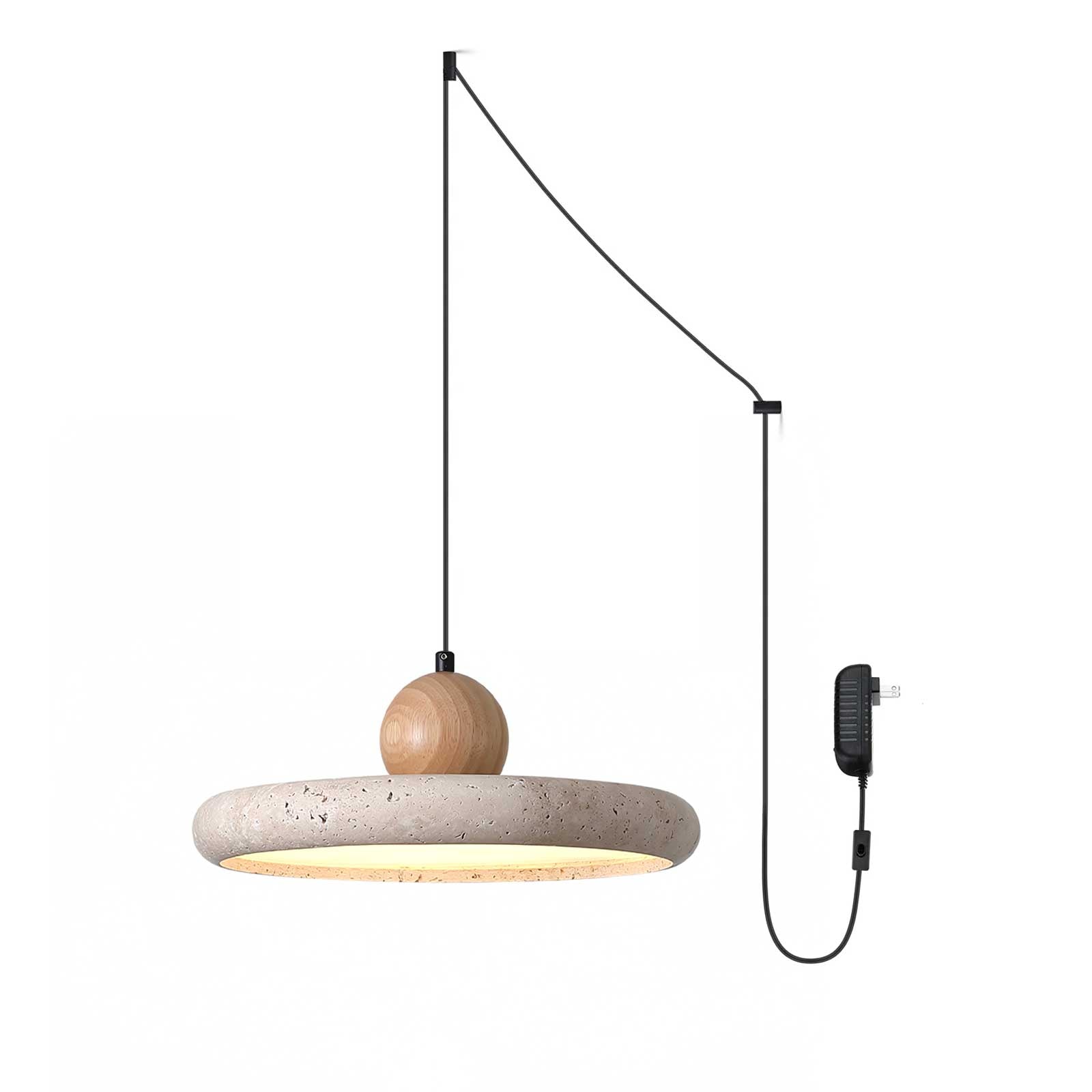 Qalm Minimalist Travertine Plug-In Pendant Light-Neutral Decor