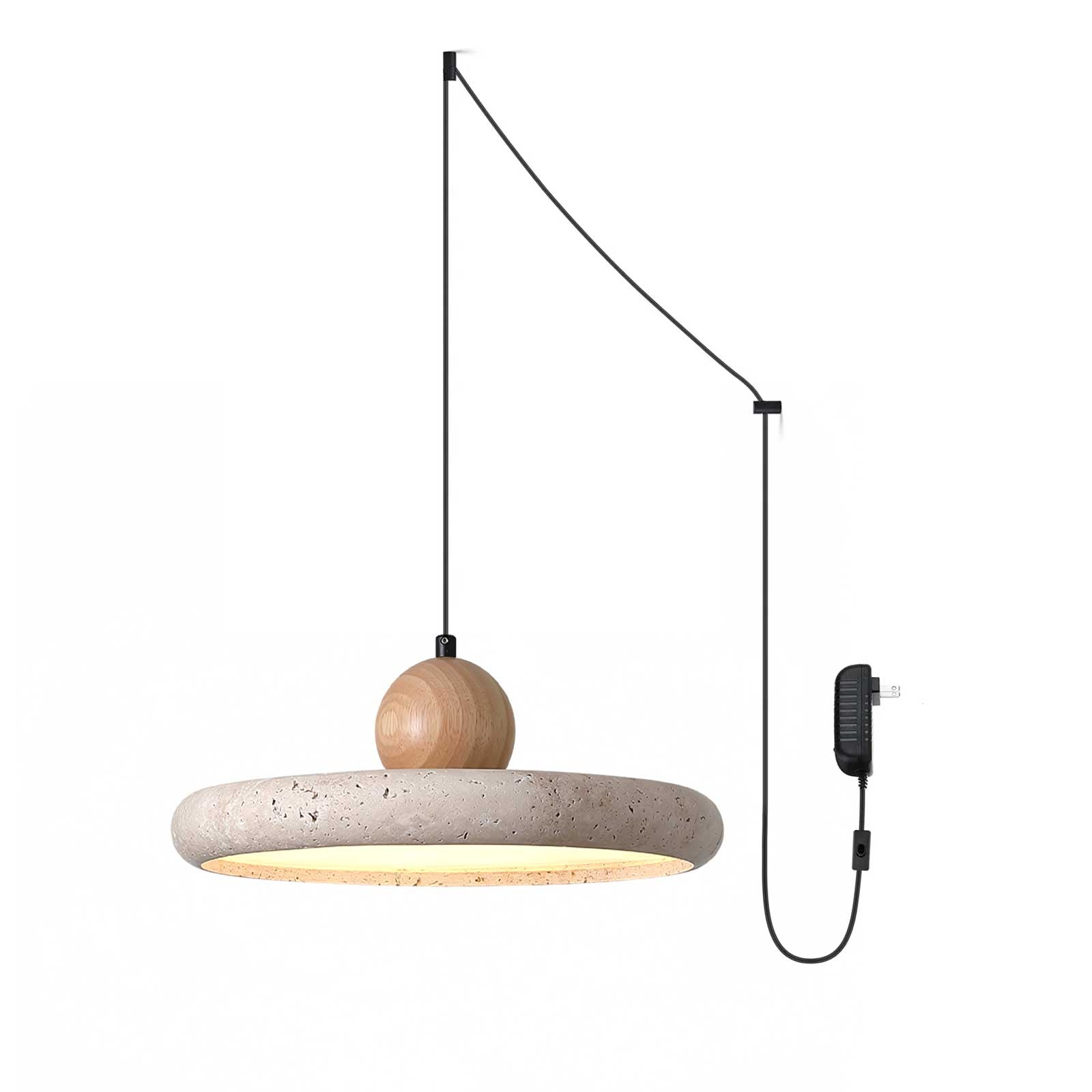 Qalm Minimalist Travertine Plug-In Pendant Light-Neutral Decor