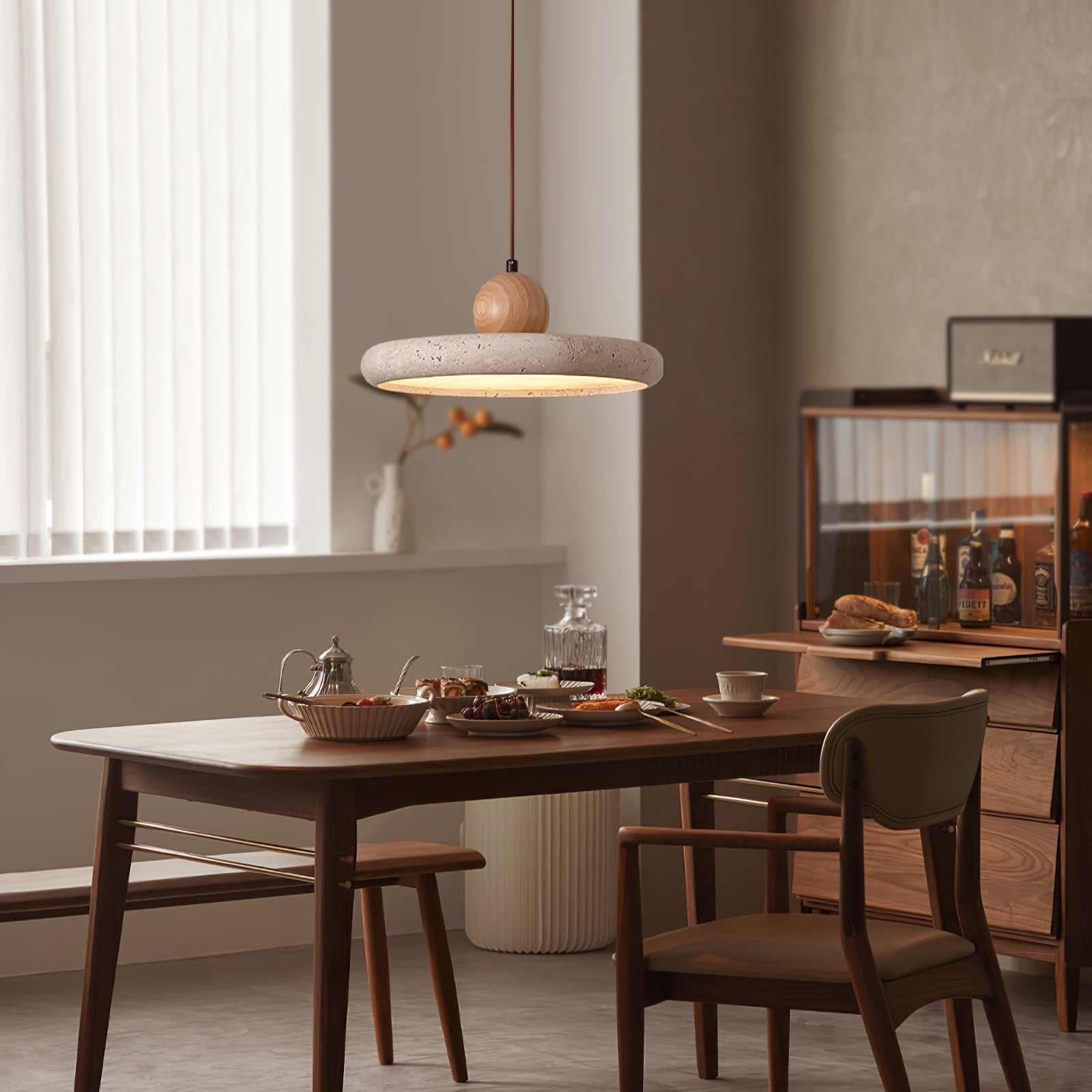 Sola Minimalist Travertine Pendant Light-Neutral Decor