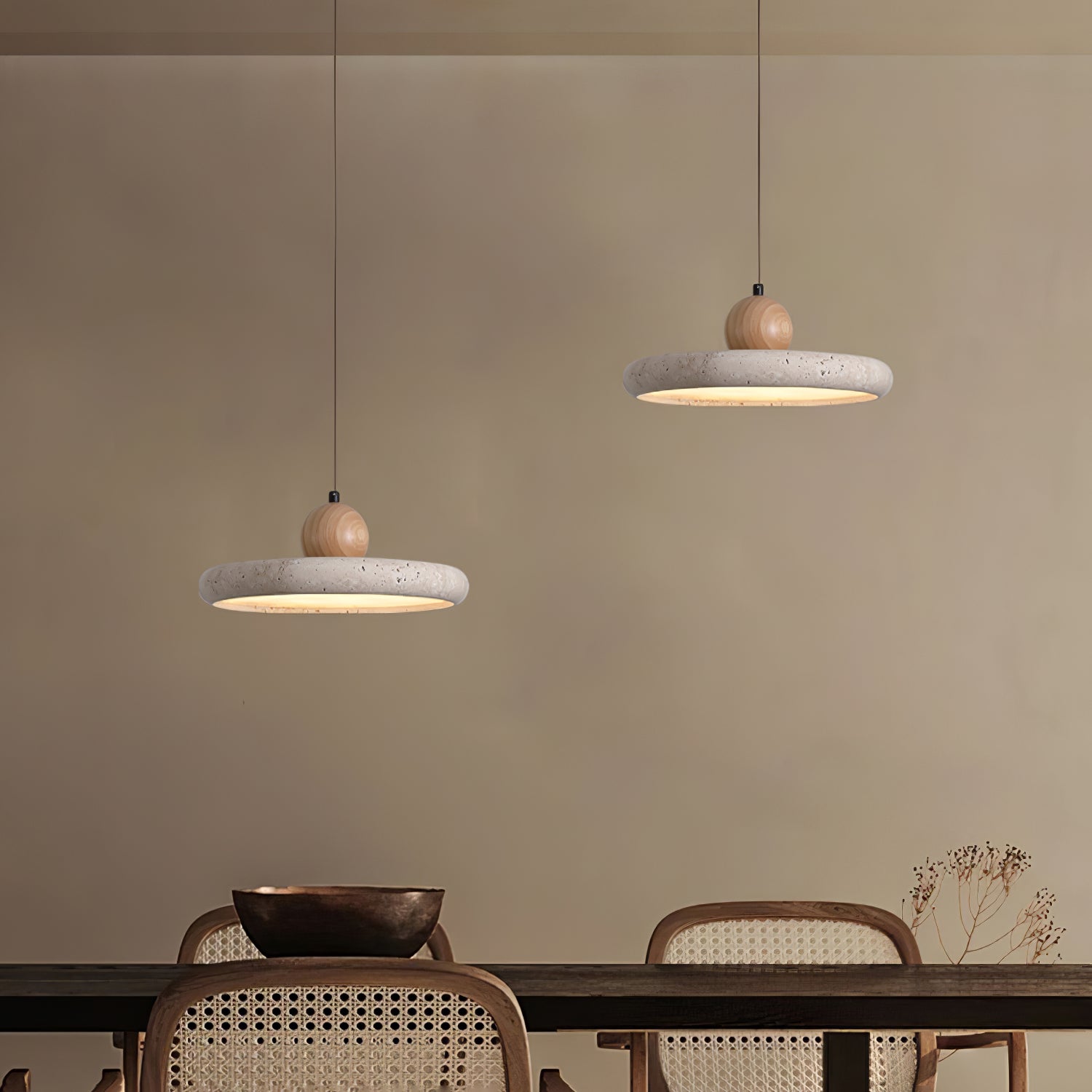Sola Minimalist Travertine Pendant Light-Neutral Decor