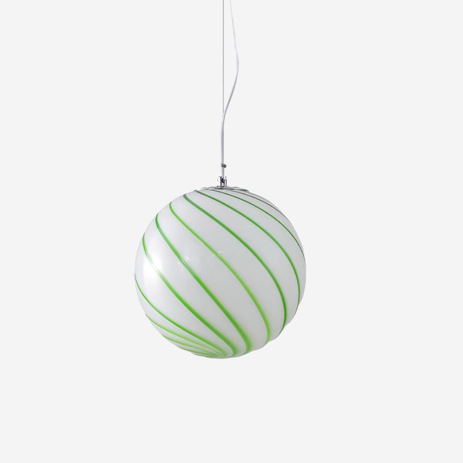 Kairo Pendant Lamp Glass Globe Light with Green Swirl Stripes-Neutral Decor