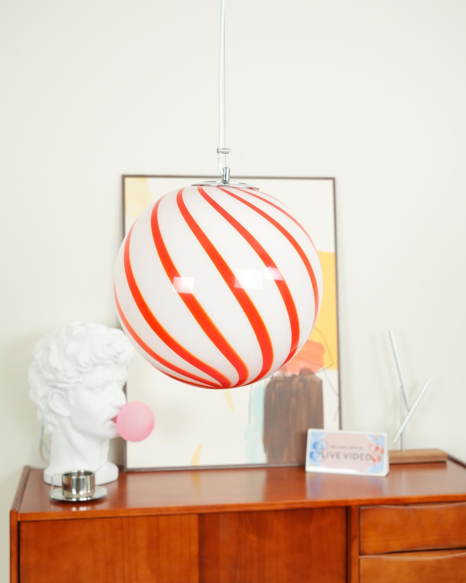 Kairo Pendant Lamp Glass Globe Light with Green Swirl Stripes-Neutral Decor