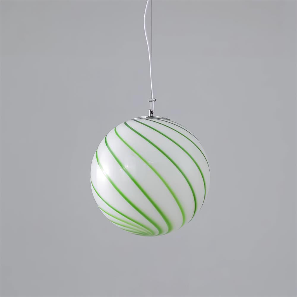 Pendant Lamp Glass Globe Light with Green Swirl Stripes