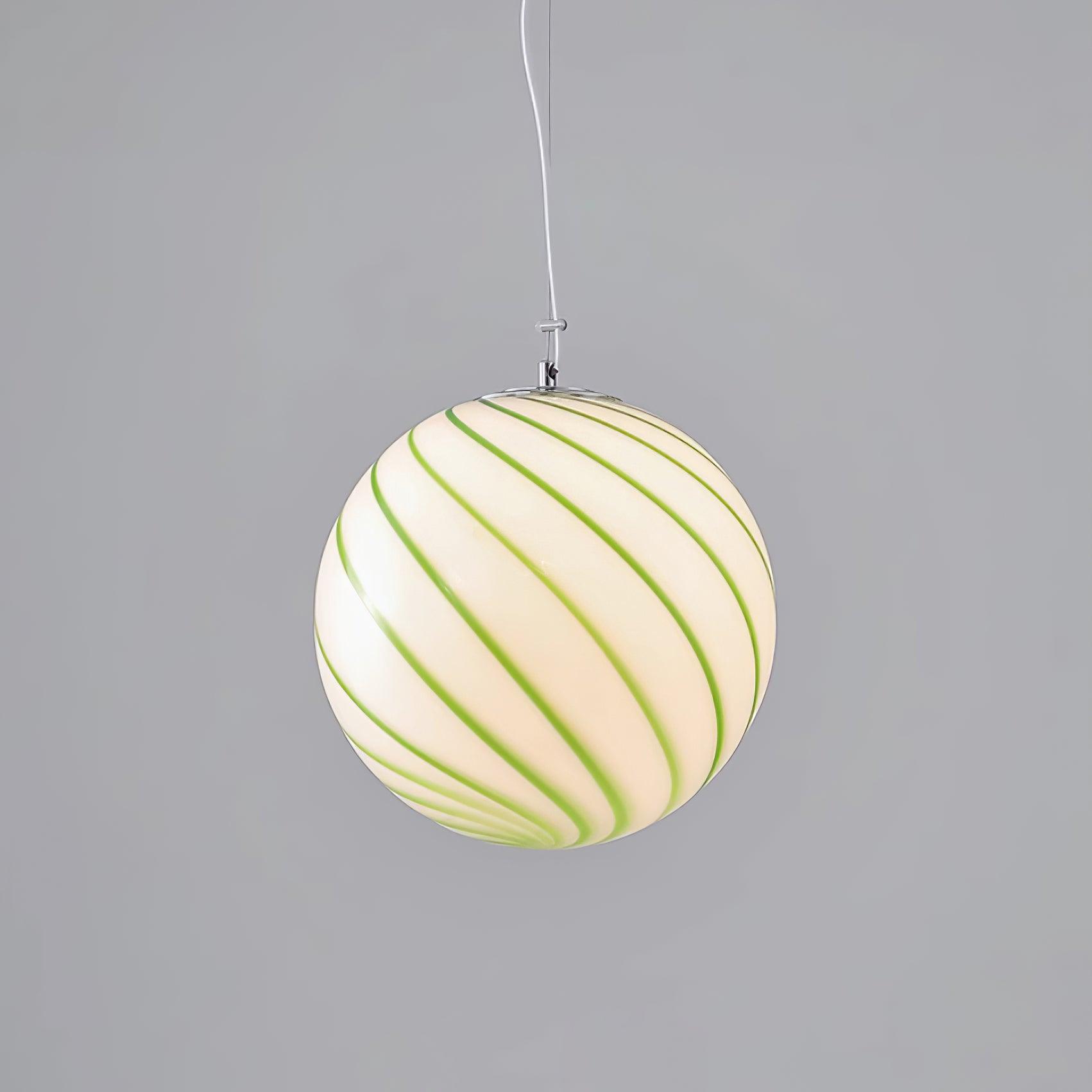 Pendant Lamp Glass Globe Light with Green Swirl Stripes