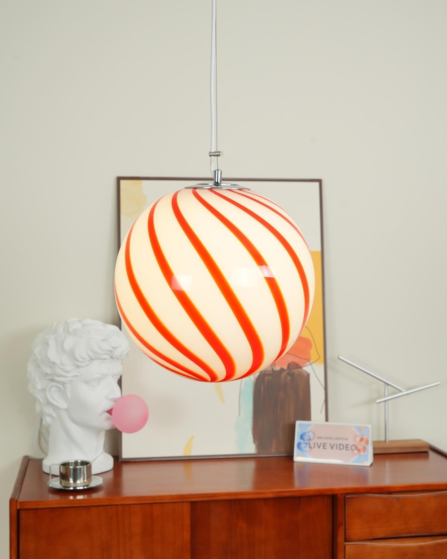 Kairo Pendant Lamp Glass Globe Light with Green Swirl Stripes-Neutral Decor