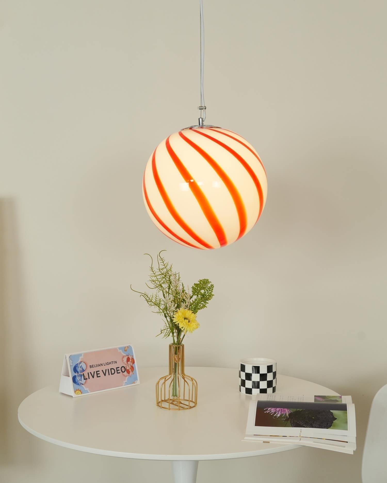 Kairo Pendant Lamp Glass Globe Light with Green Swirl Stripes-Neutral Decor