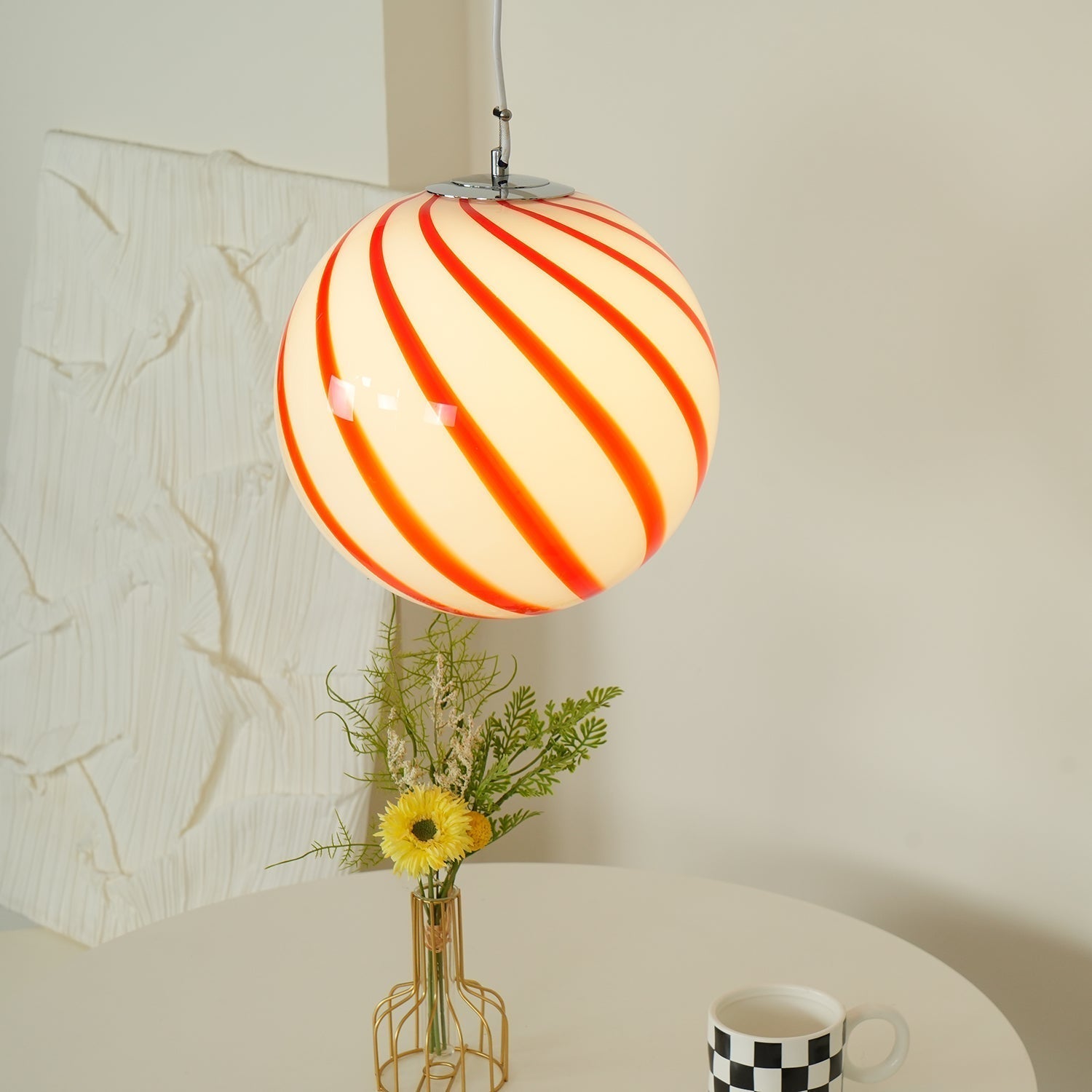 Kairo Pendant Lamp Glass Globe Light with Green Swirl Stripes-Neutral Decor
