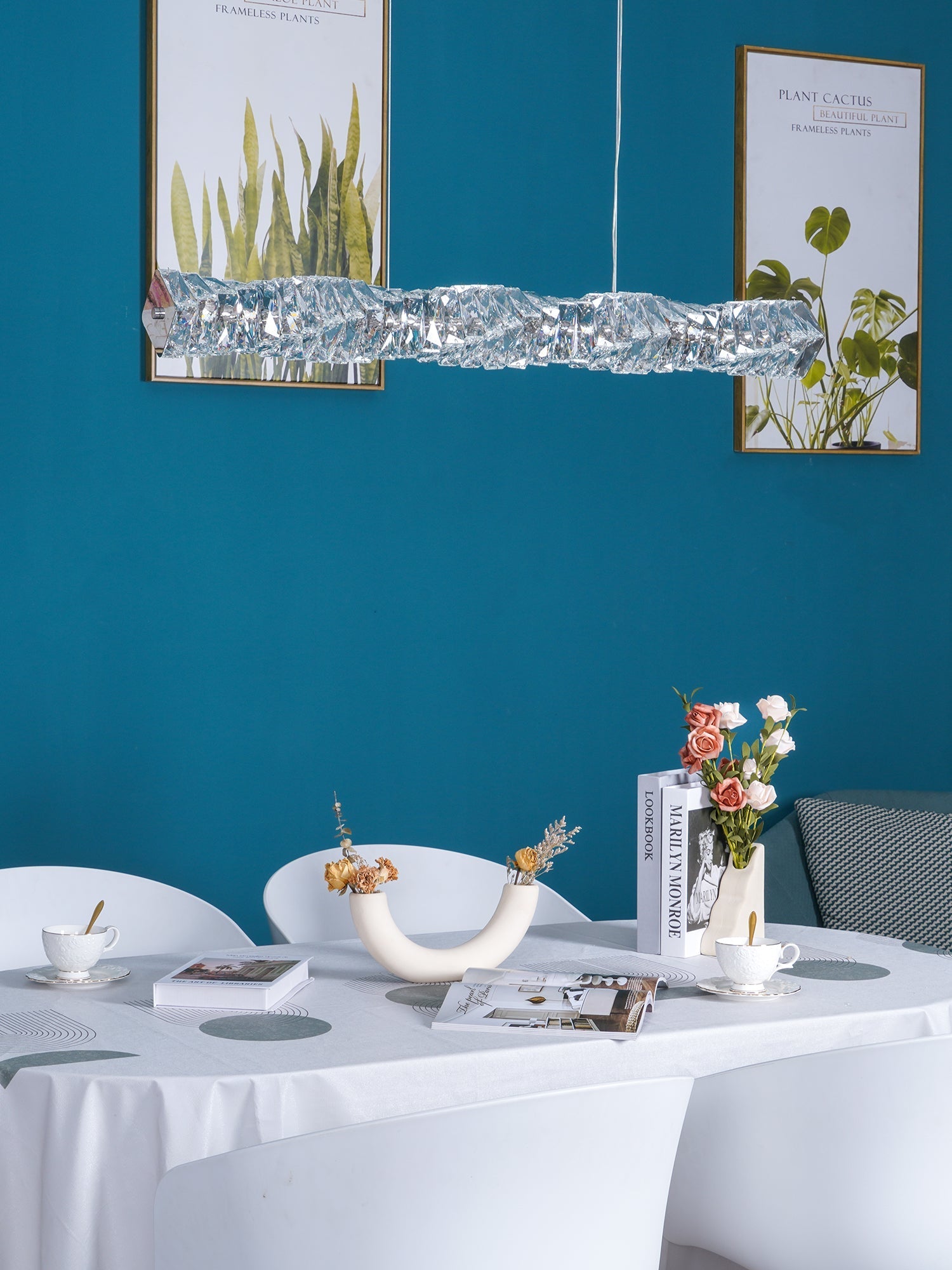 Stream Long Crystal Pendant Lamp-Neutral Decor