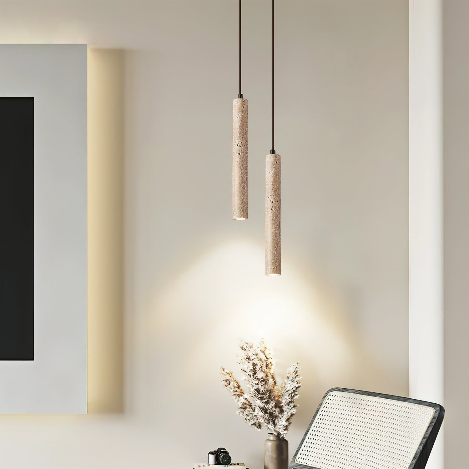 Sular Cylindrical Travertine Pendant Light-Neutral Decor