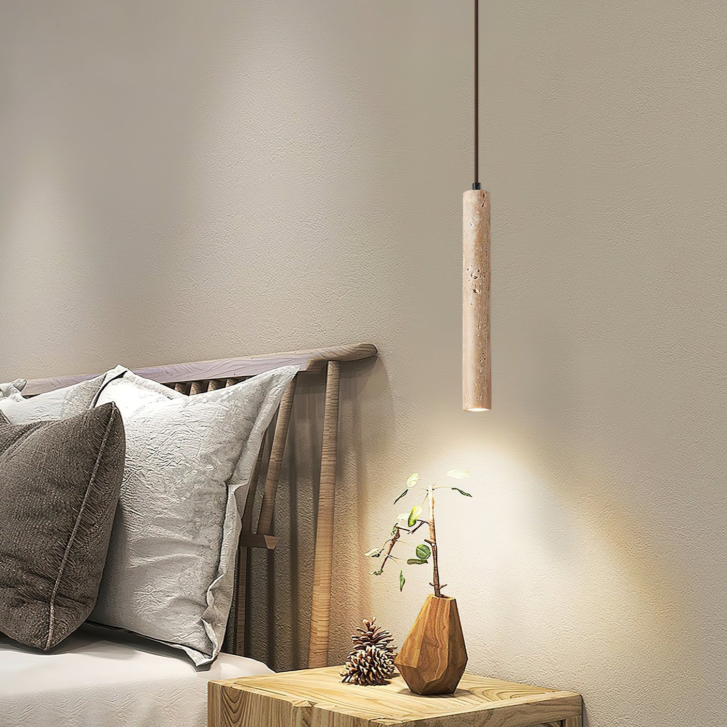 Krashen Cylindrical Travertine Pendant Light-Neutral Decor