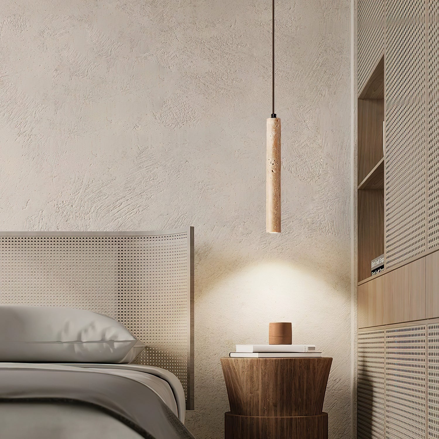 Sular Cylindrical Travertine Pendant Light-Neutral Decor