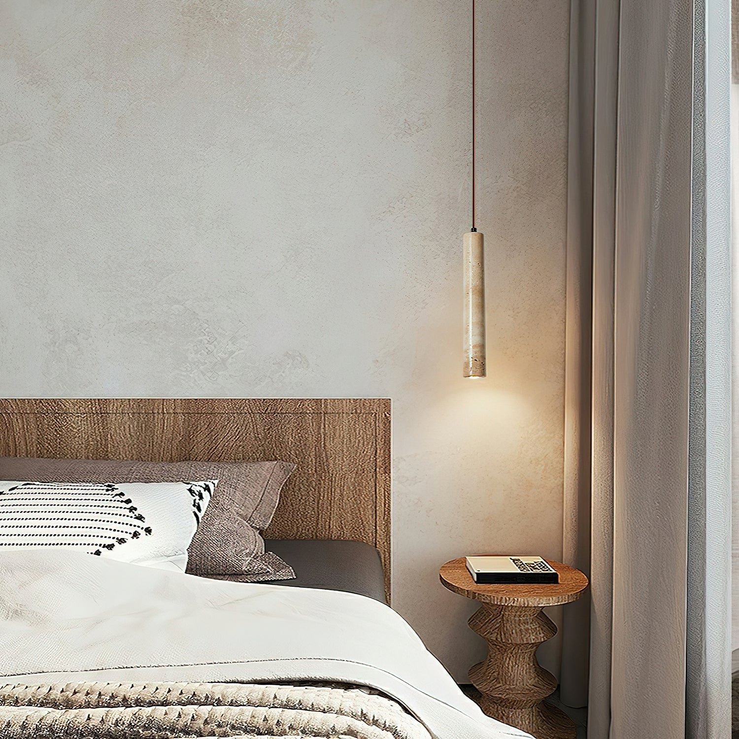 Krashen Cylindrical Travertine Pendant Light-Neutral Decor