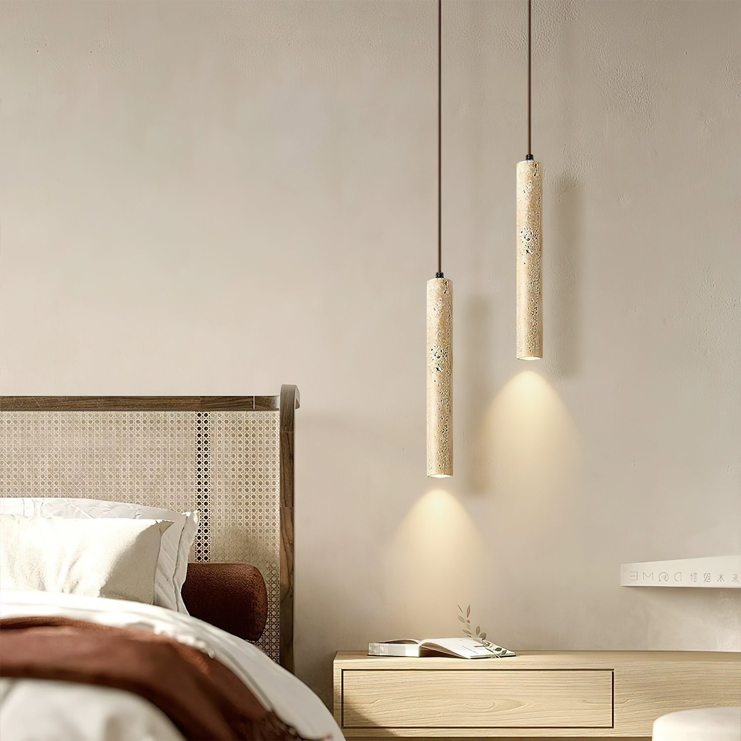 Sular Cylindrical Travertine Pendant Light-Neutral Decor