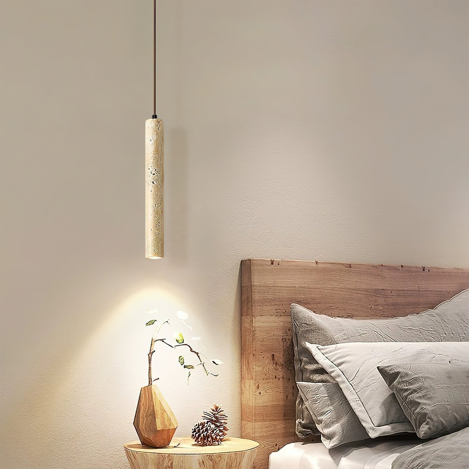 Sular Cylindrical Travertine Pendant Light-Neutral Decor