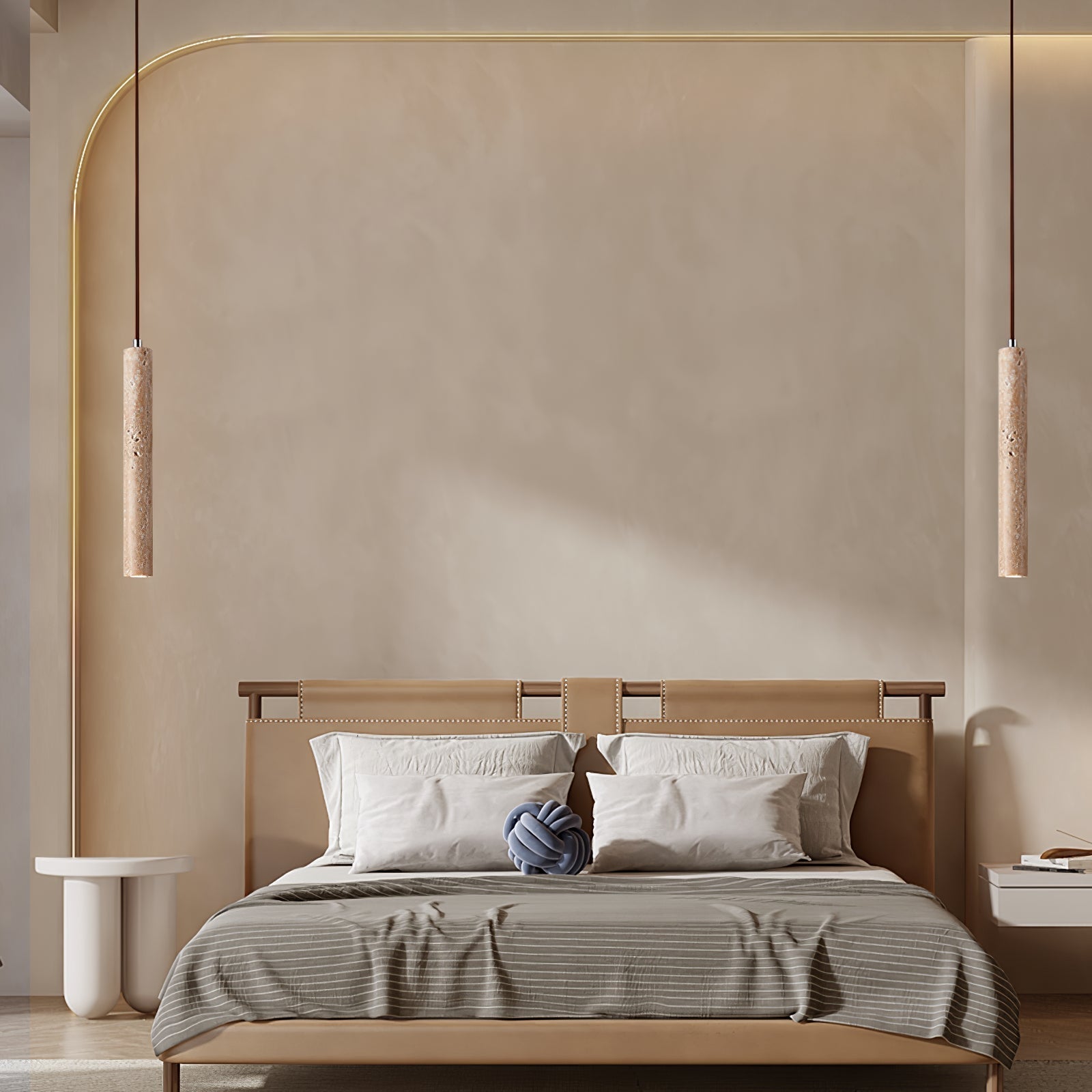 Sular Cylindrical Travertine Pendant Light-Neutral Decor