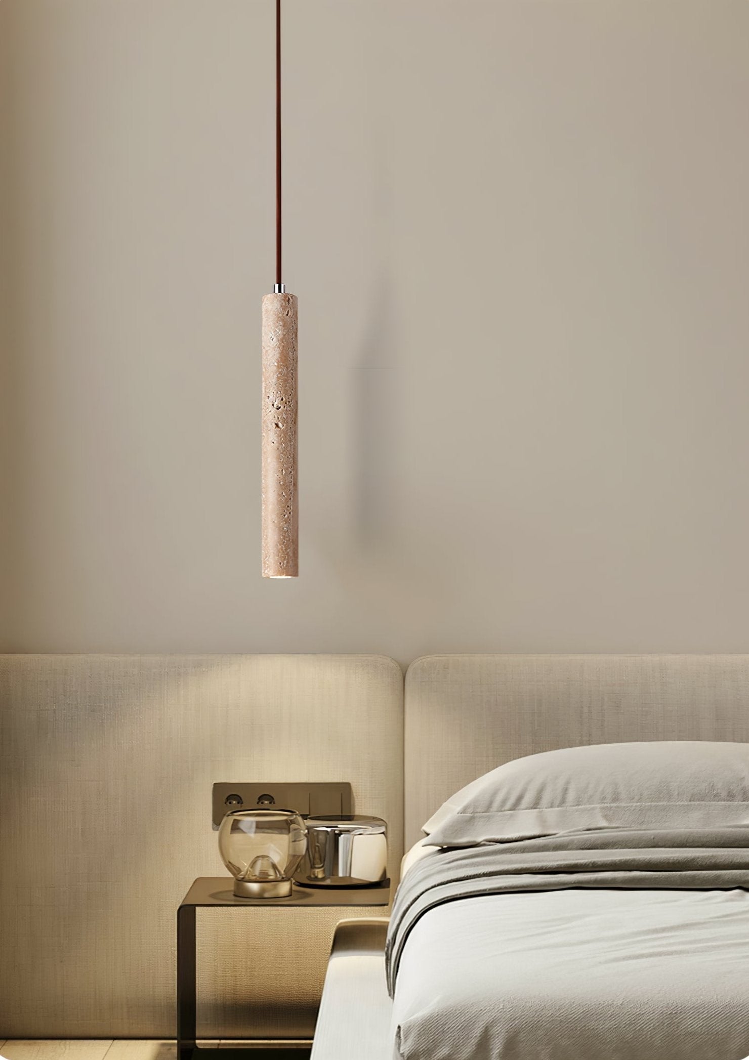 Krashen Cylindrical Travertine Pendant Light-Neutral Decor