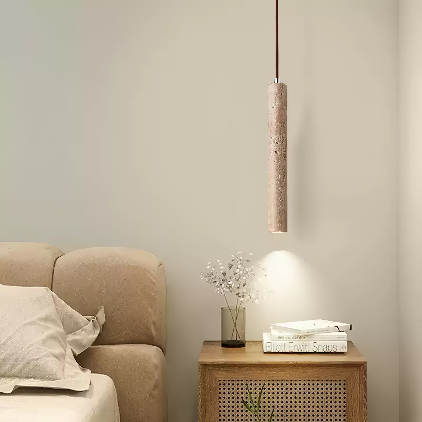 Krashen Cylindrical Travertine Pendant Light-Neutral Decor