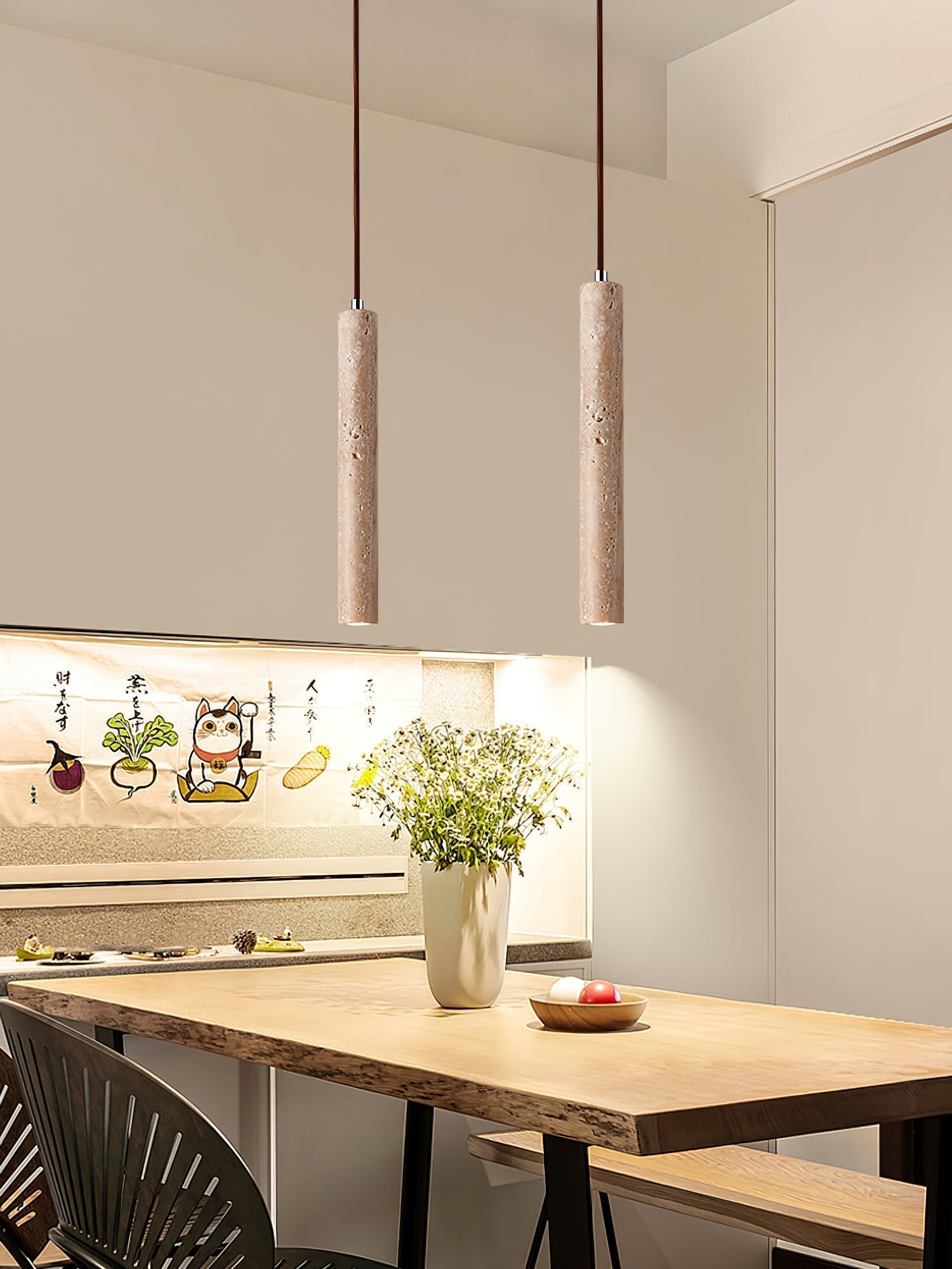 Sular Cylindrical Travertine Pendant Light-Neutral Decor