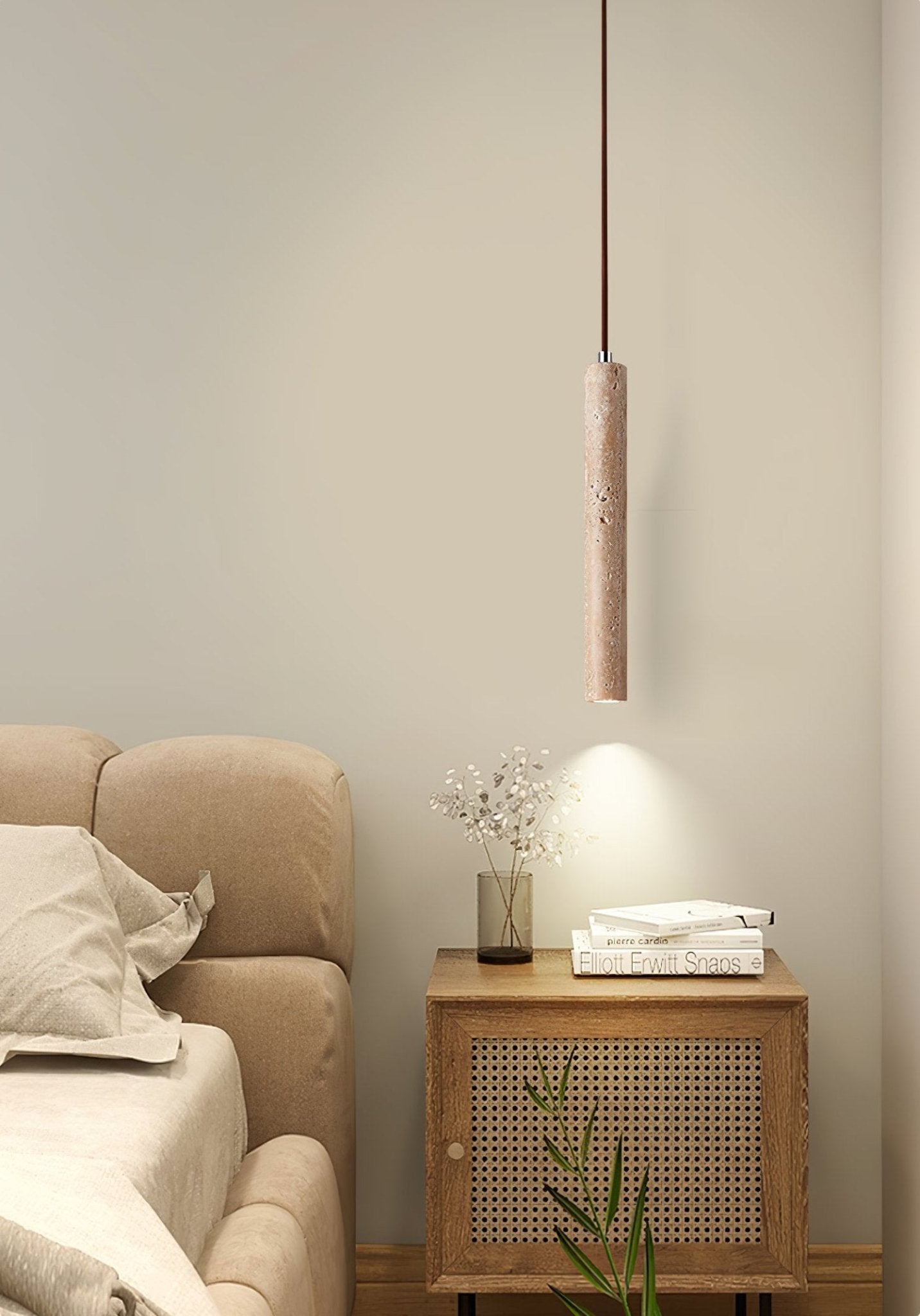Krashen Cylindrical Travertine Pendant Light-Neutral Decor