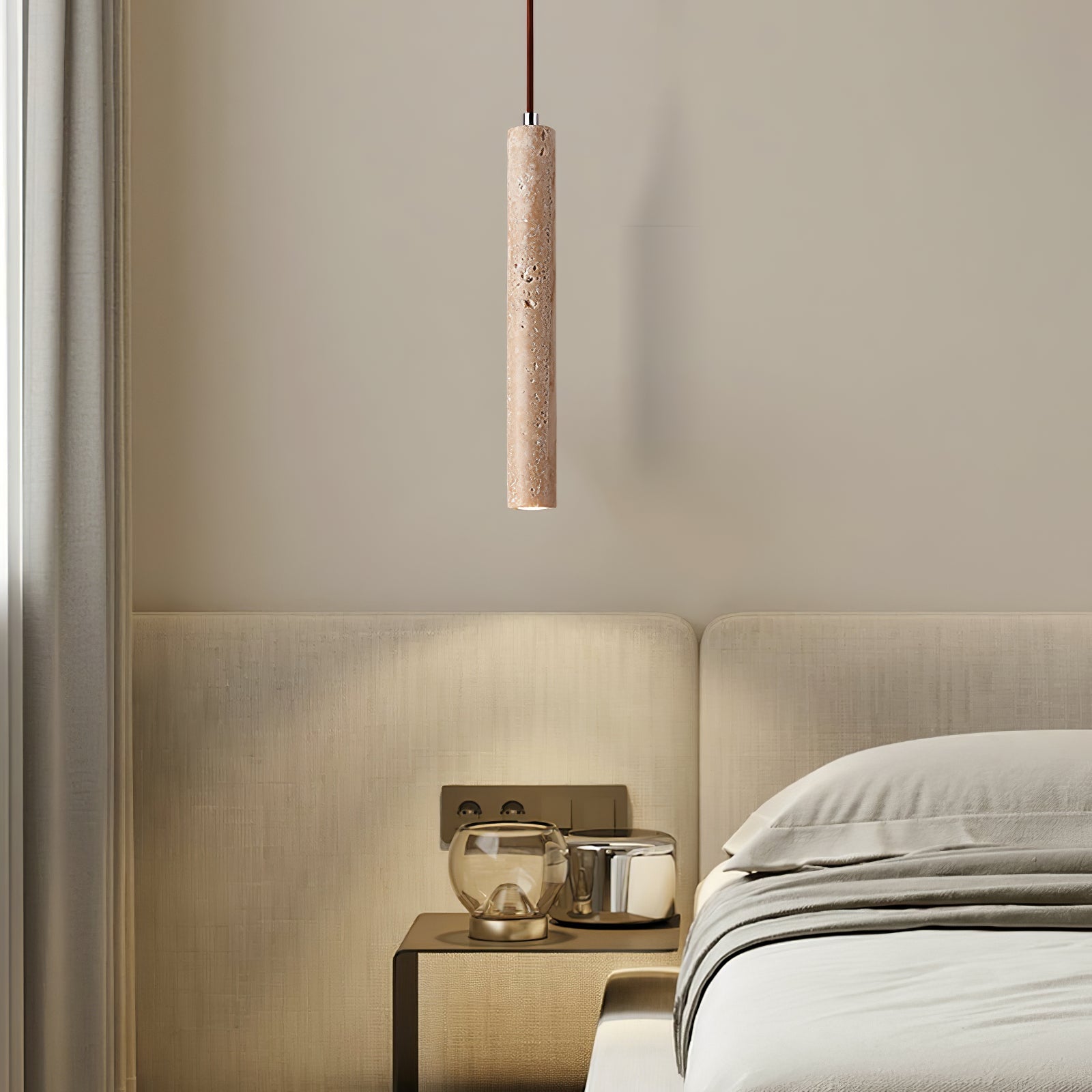 Krashen Cylindrical Travertine Pendant Light-Neutral Decor