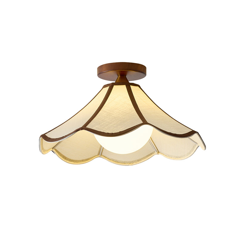 Close-up on the texture of the beige fabric shade.