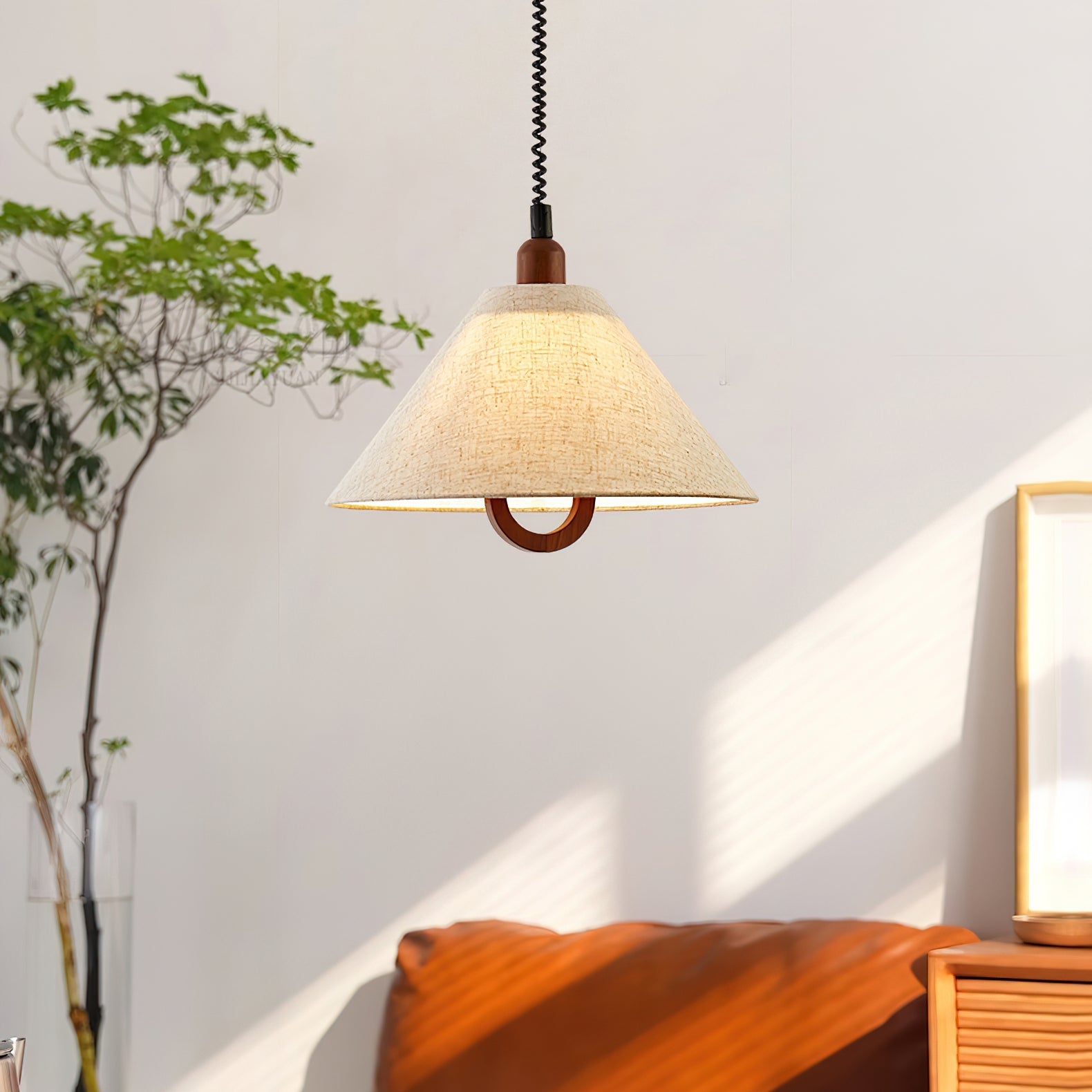 Alcaria Premium Nordic Art Fabric Wood Pendant Lamp-Neutral Decor