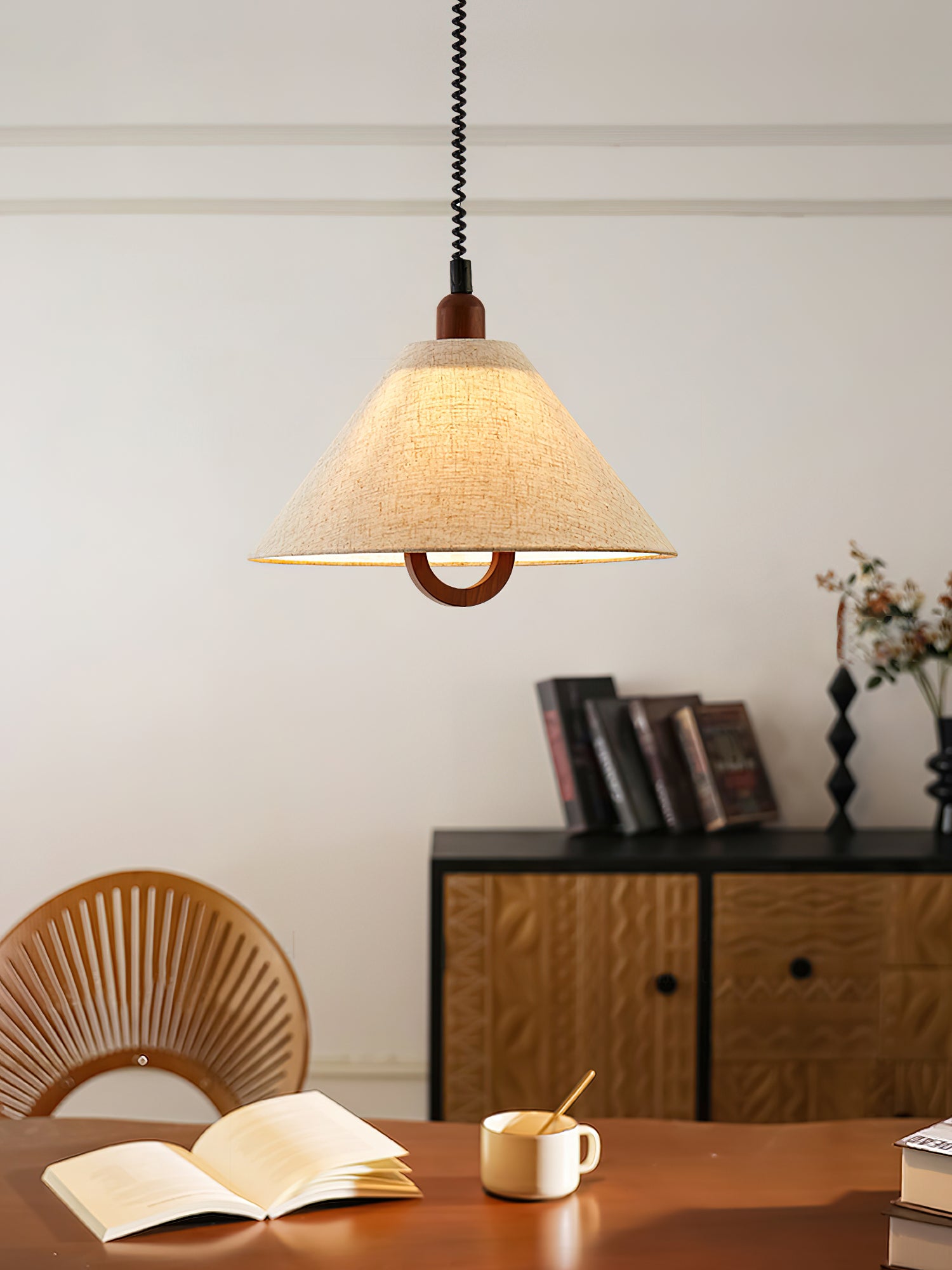 Alcaria Premium Nordic Art Fabric Wood Pendant Lamp-Neutral Decor