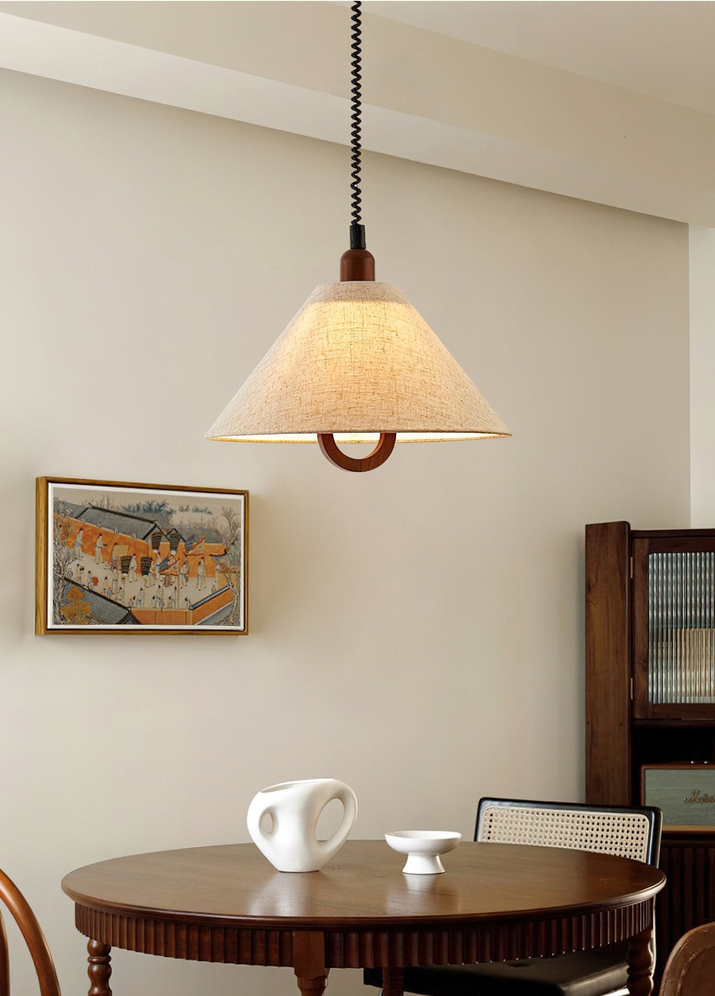 Alcaria Premium Nordic Art Fabric Wood Pendant Lamp-Neutral Decor