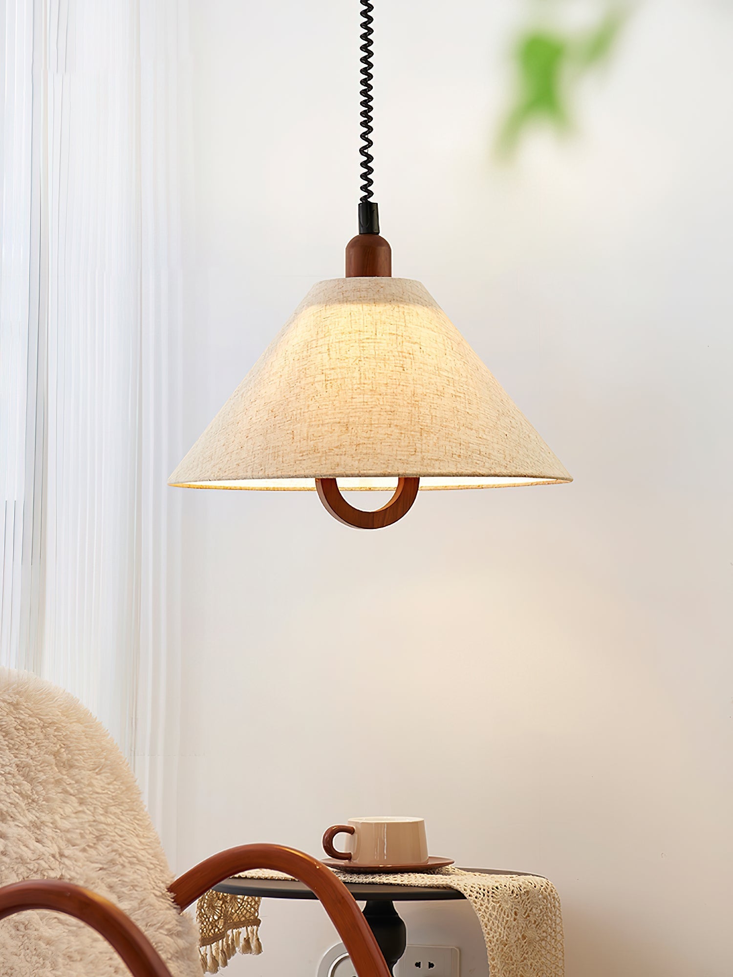 Alcaria Premium Nordic Art Fabric Wood Pendant Lamp-Neutral Decor