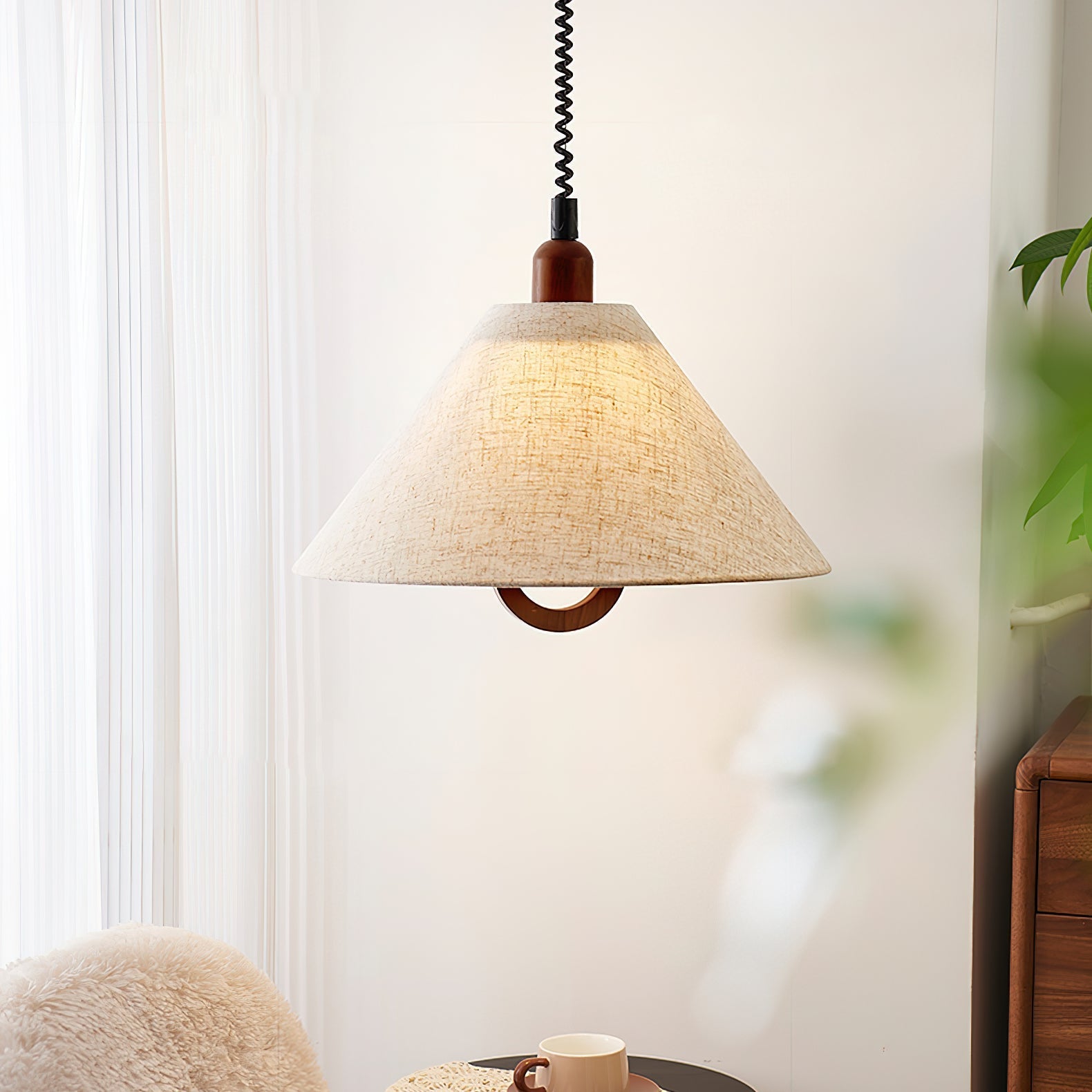 Alcaria Premium Nordic Art Fabric Wood Pendant Lamp-Neutral Decor