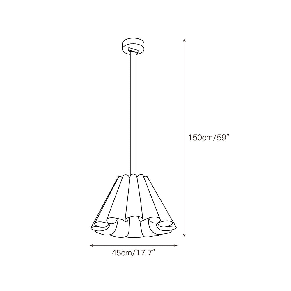 Angled shot of the Lora Pendant Lamp, showcasing its unique silhouette.
