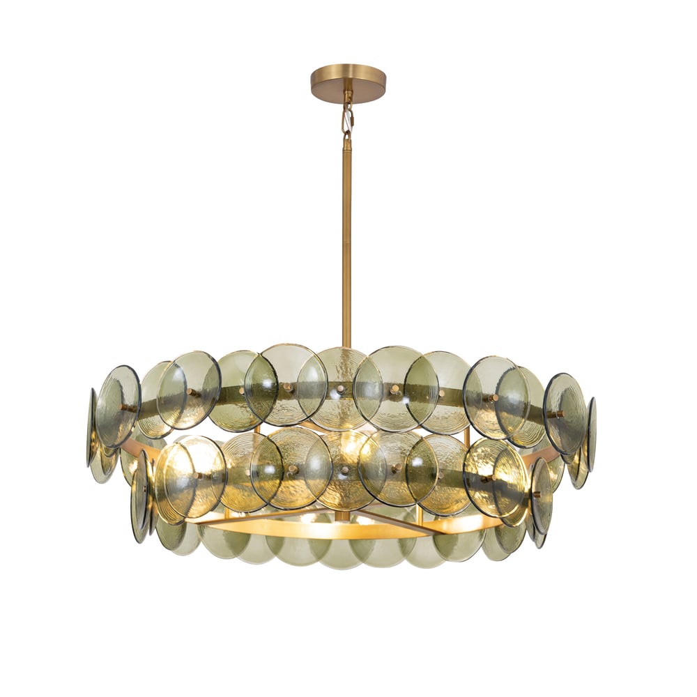 Aurora Chandelier Amber Pressed Glass Disc Round-Neutral Decor